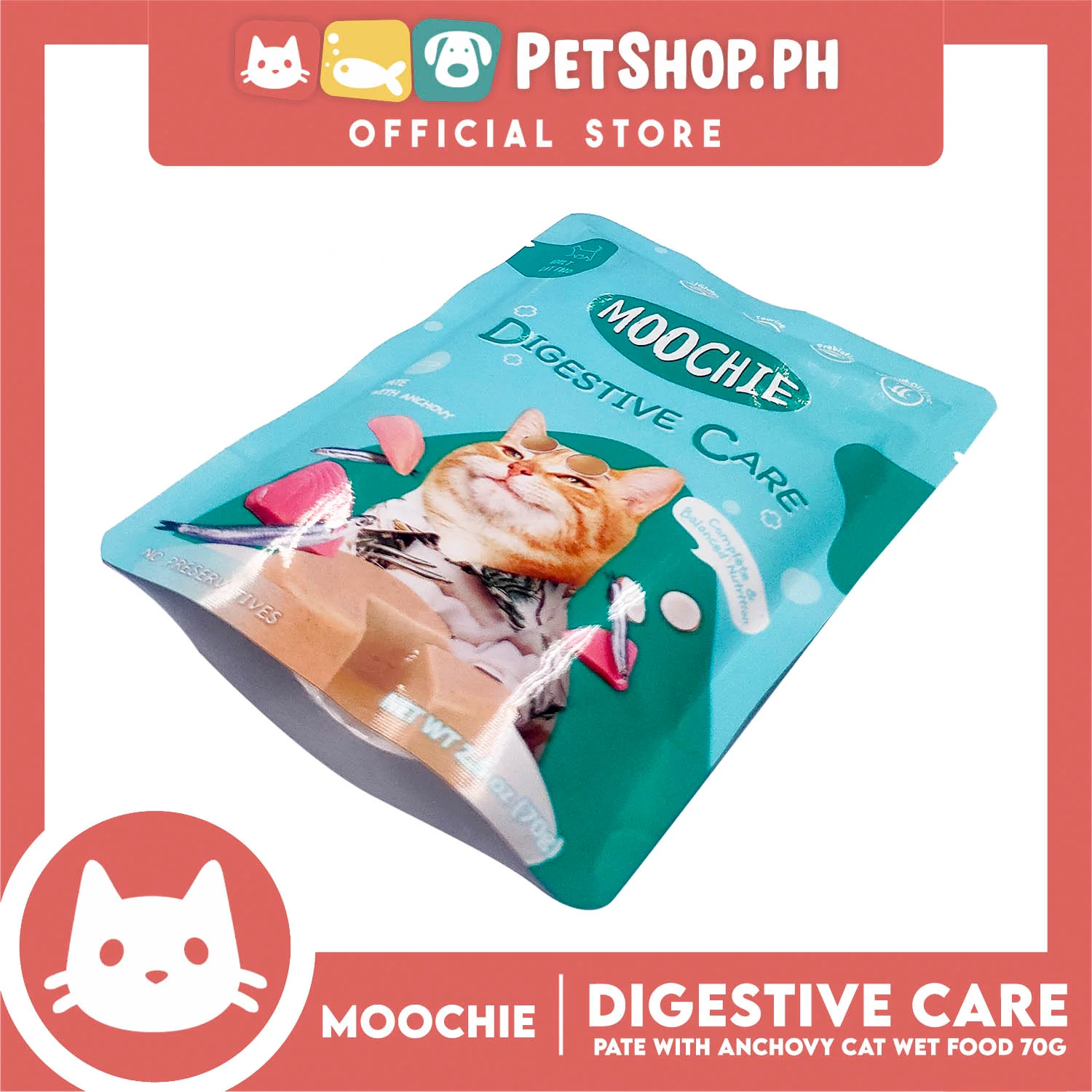 Moochie Digestive Care Adult Cat Wet Food (Pate with Anchovy) 70g - Image 2