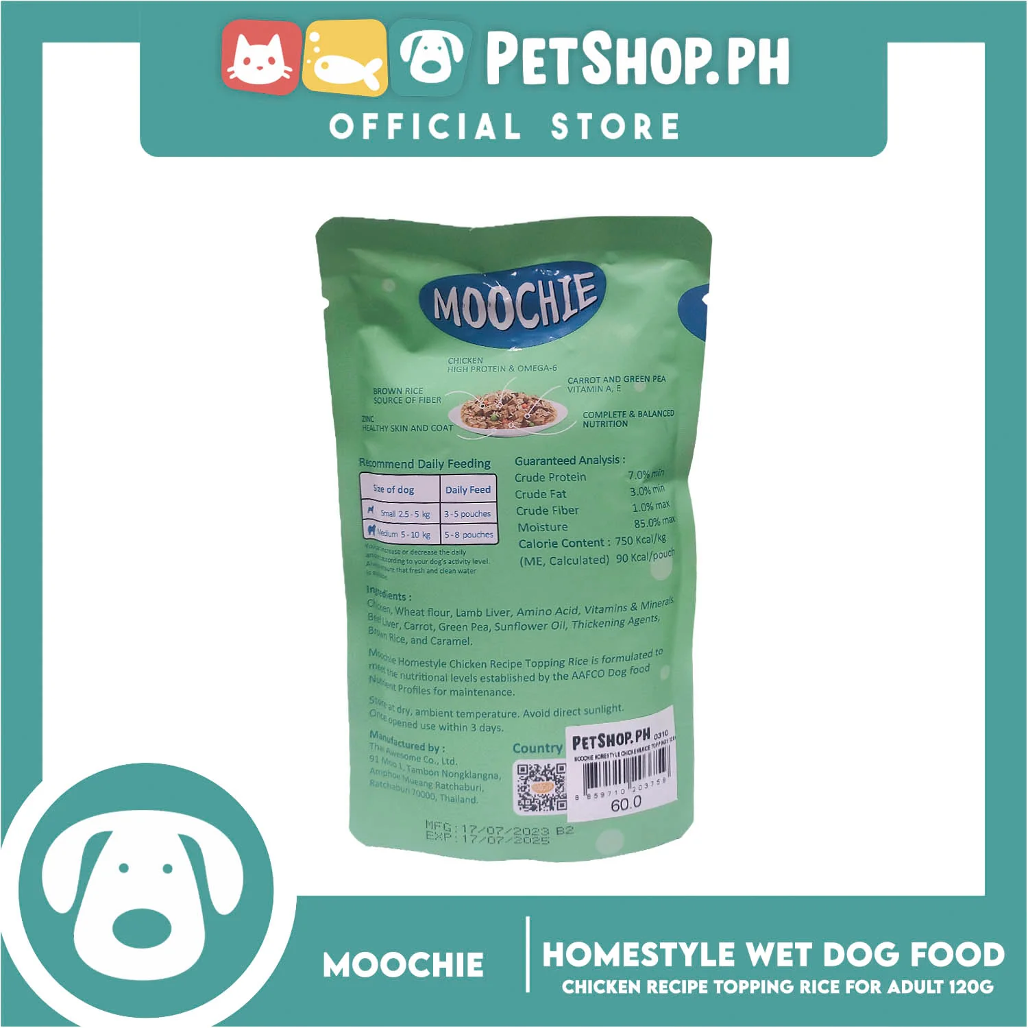 Moochie Homestyle Chicken recipe Topping Rice Adult Dog Wet Food 120g - Image 2