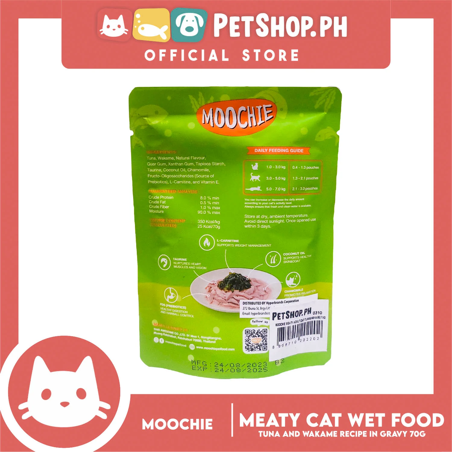 Moochie Meaty Cat Wet Food for Adult 70g (Tuna and Wakame Recipe in Gravy) - Image 3