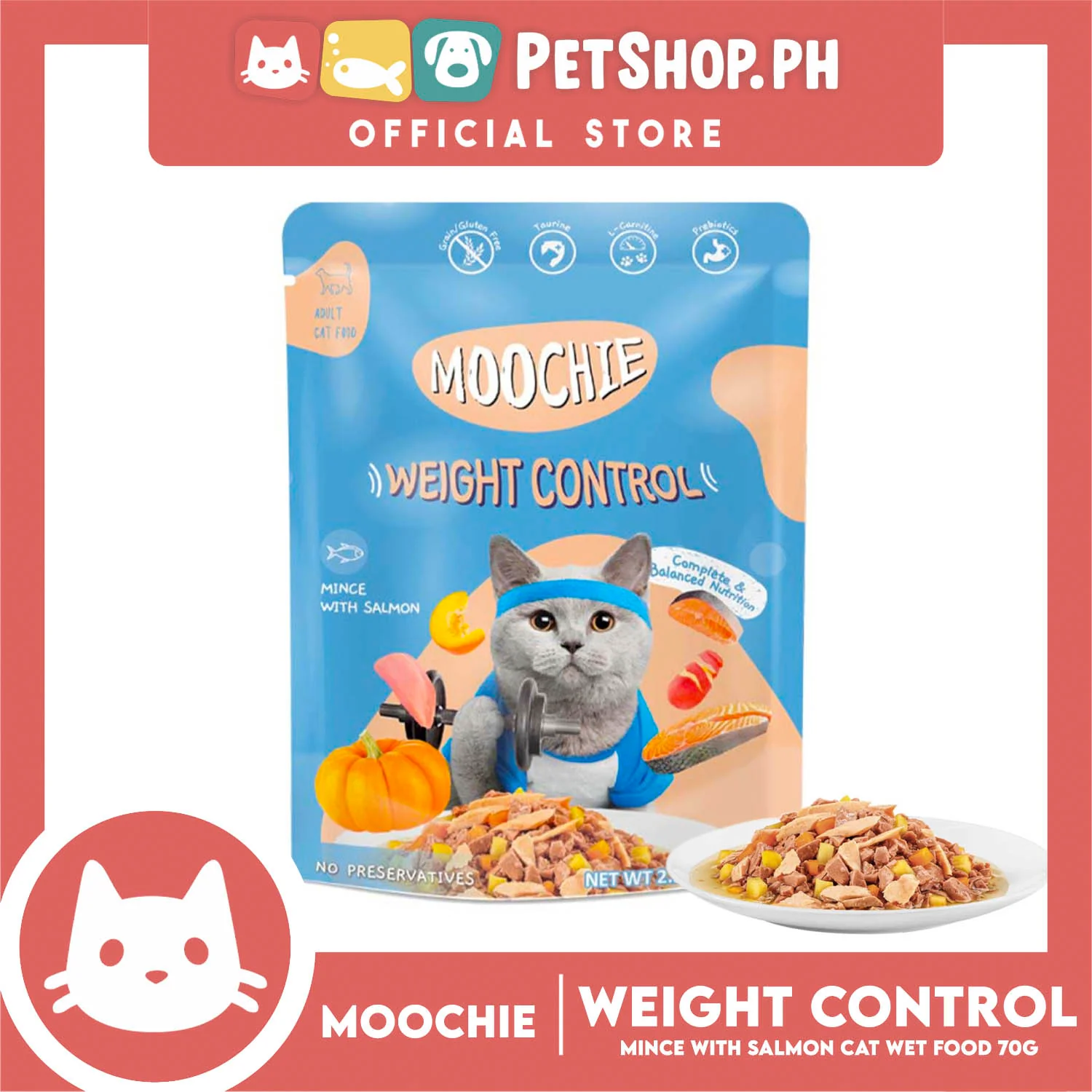 Moochie Weight Control Adult Cat Wet Food (Mince with Salmon) 70g