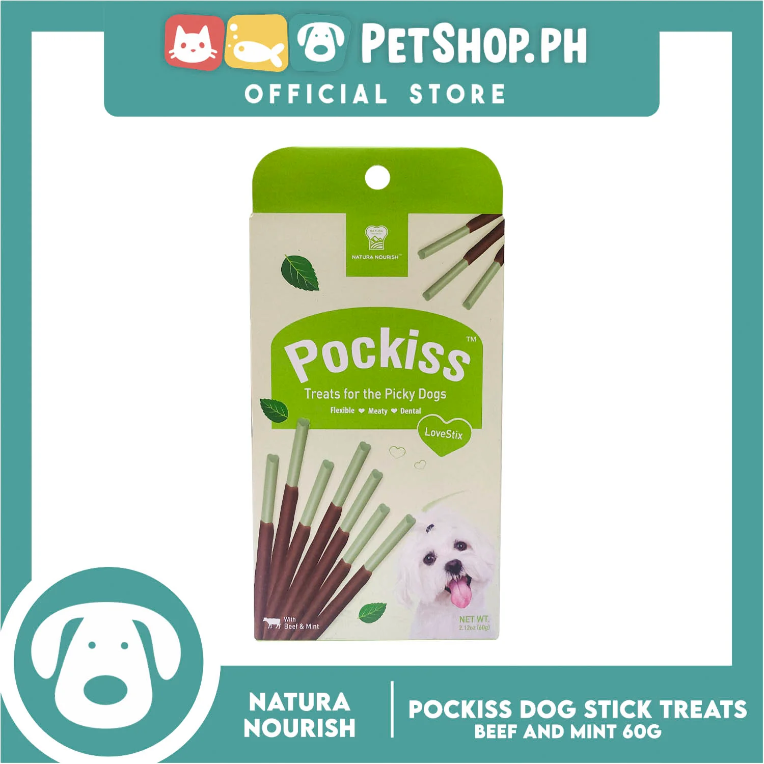 Natura Nourish Pockiss LoveStix Dog Treats (Beef and Mint) 60g - Image 3
