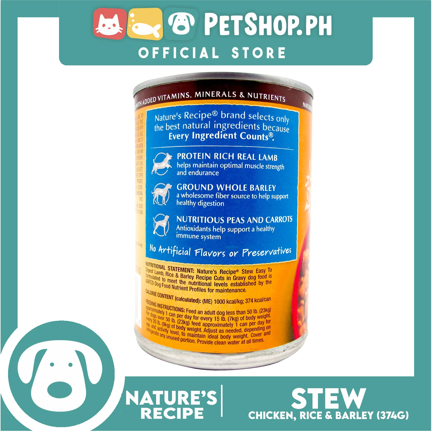 Nature's Recipe Stew Chicken Rice and Barley Recipe Cuts in Gravy 374g - Image 3