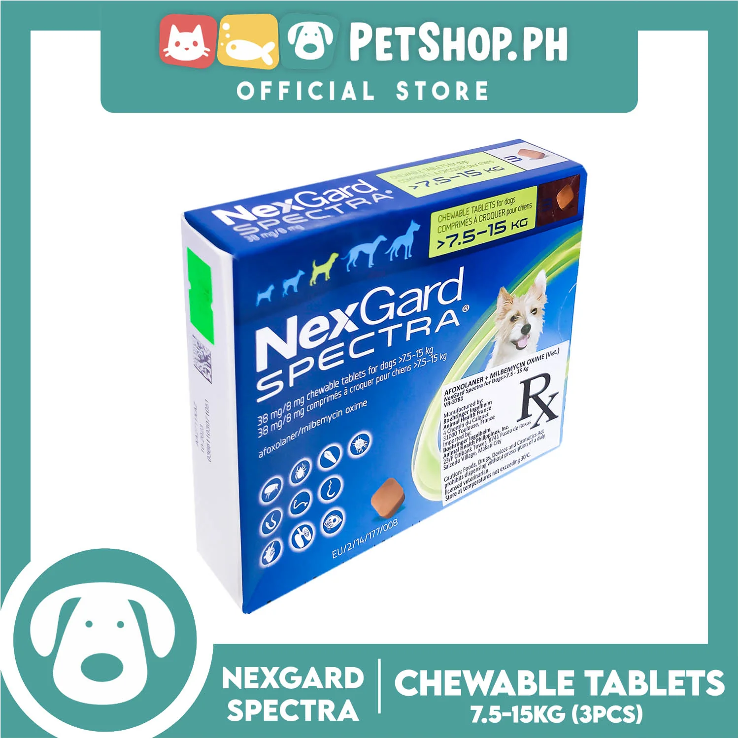 NexGard Spectra Chewable Tablets For Dogs Medium 7.5-15kg 38mg/ 8mg (3 Tablets) For Dogs Protection - Image 3