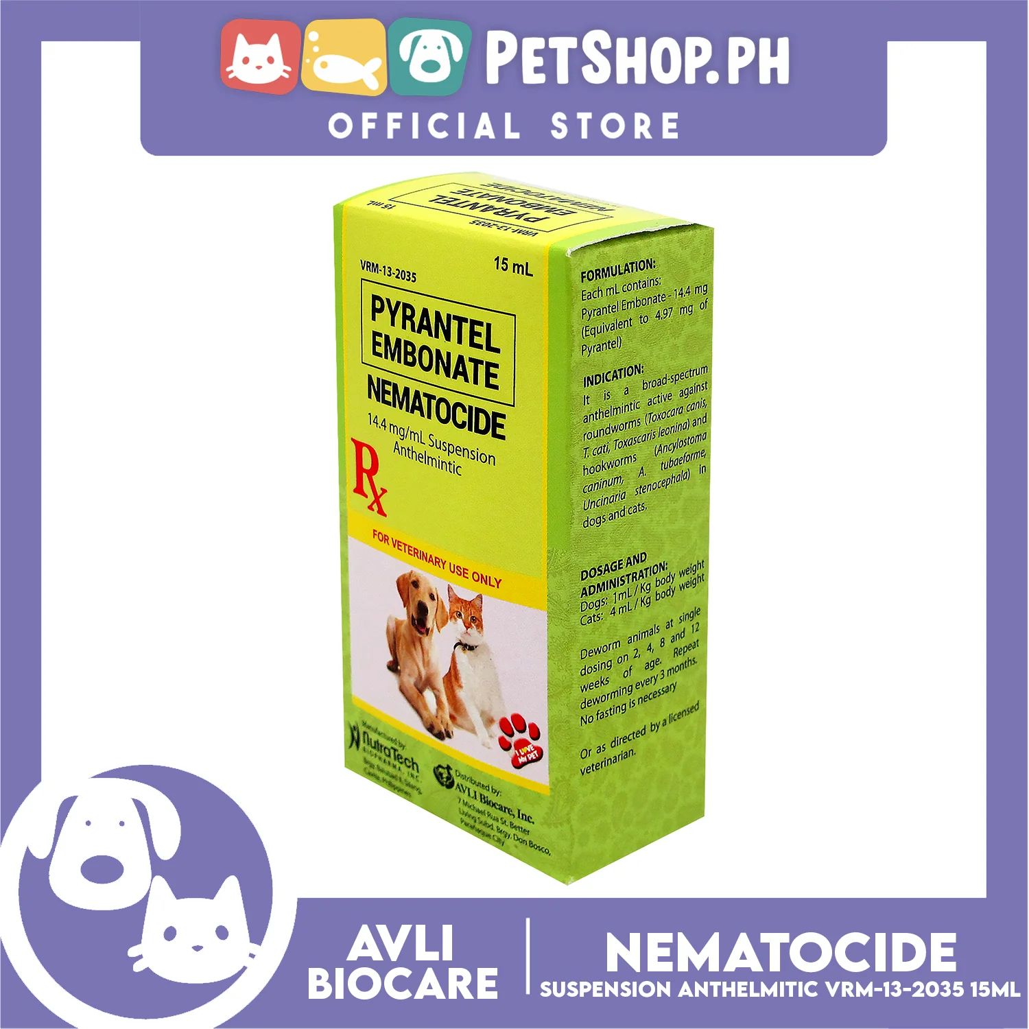 NutraTech Nematocide Suspension Anthelmintic Pyrantel Embonate 15ml VRM-13-2035 for Dog and Cat Dewormer - Image 3