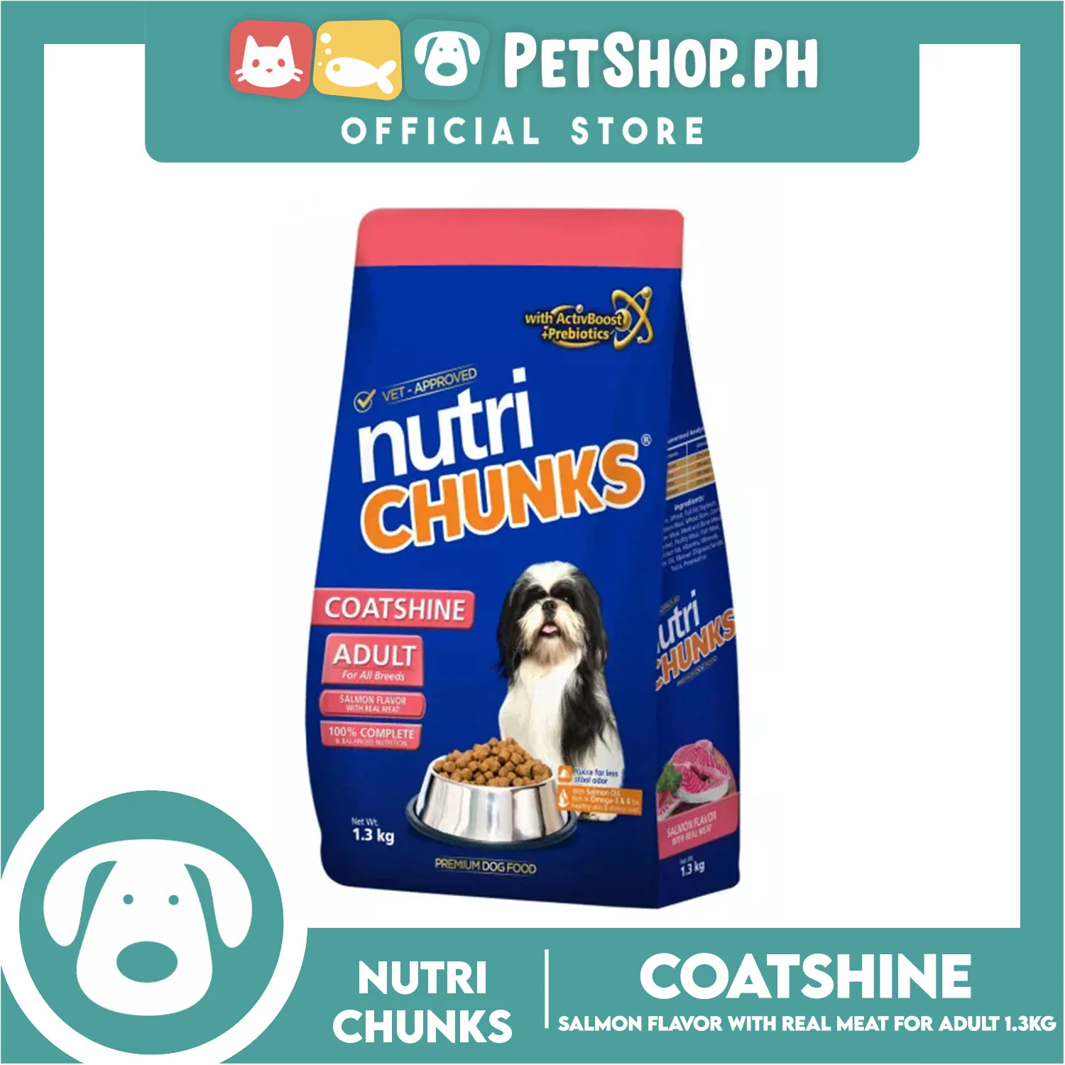 Nutri Chunks Coatshine Premium Dog Food, Adult For All Breeds 1.3kg (Salmon Flavor With Real Meat) 100% Complete And Balanced Nutrition, Dog Food - Image 6