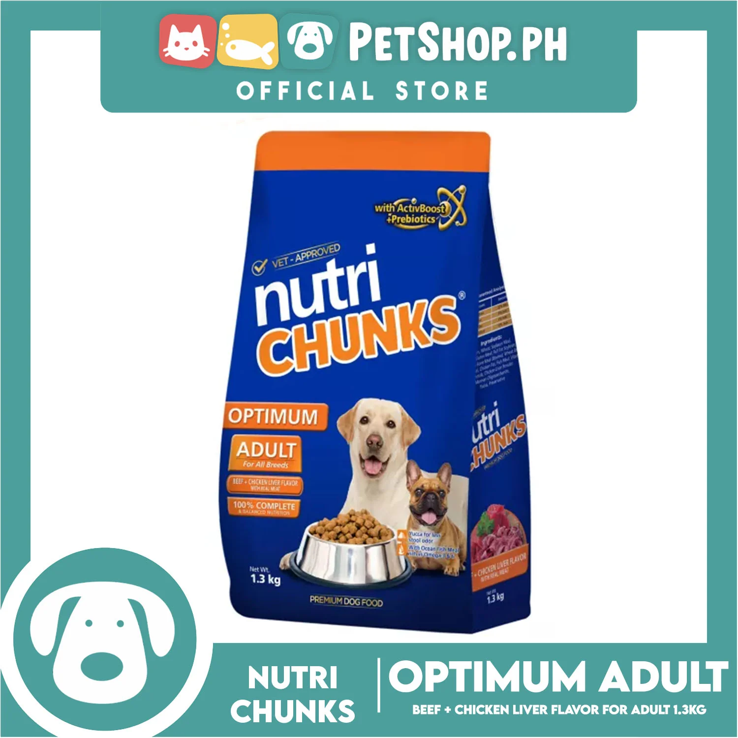 Nutri Chunks Optimum Premium Dog Food, Adult For All Breeds 1.3kg (Beef + Chicken Liver Flavor With Real Meat) 100% Complete And Balanced Nutrition, Dog Food - Image 3