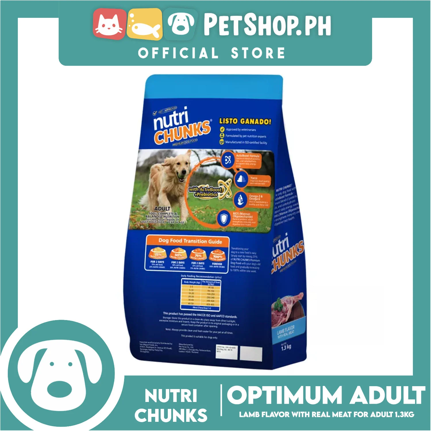 Nutri Chunks Optimum Premium Dog Food, Adult For All Breeds 1.3kg (Lamb Flavor With Real Meat) 100% Complete And Balanced Nutrition, Dog Food - Image 3
