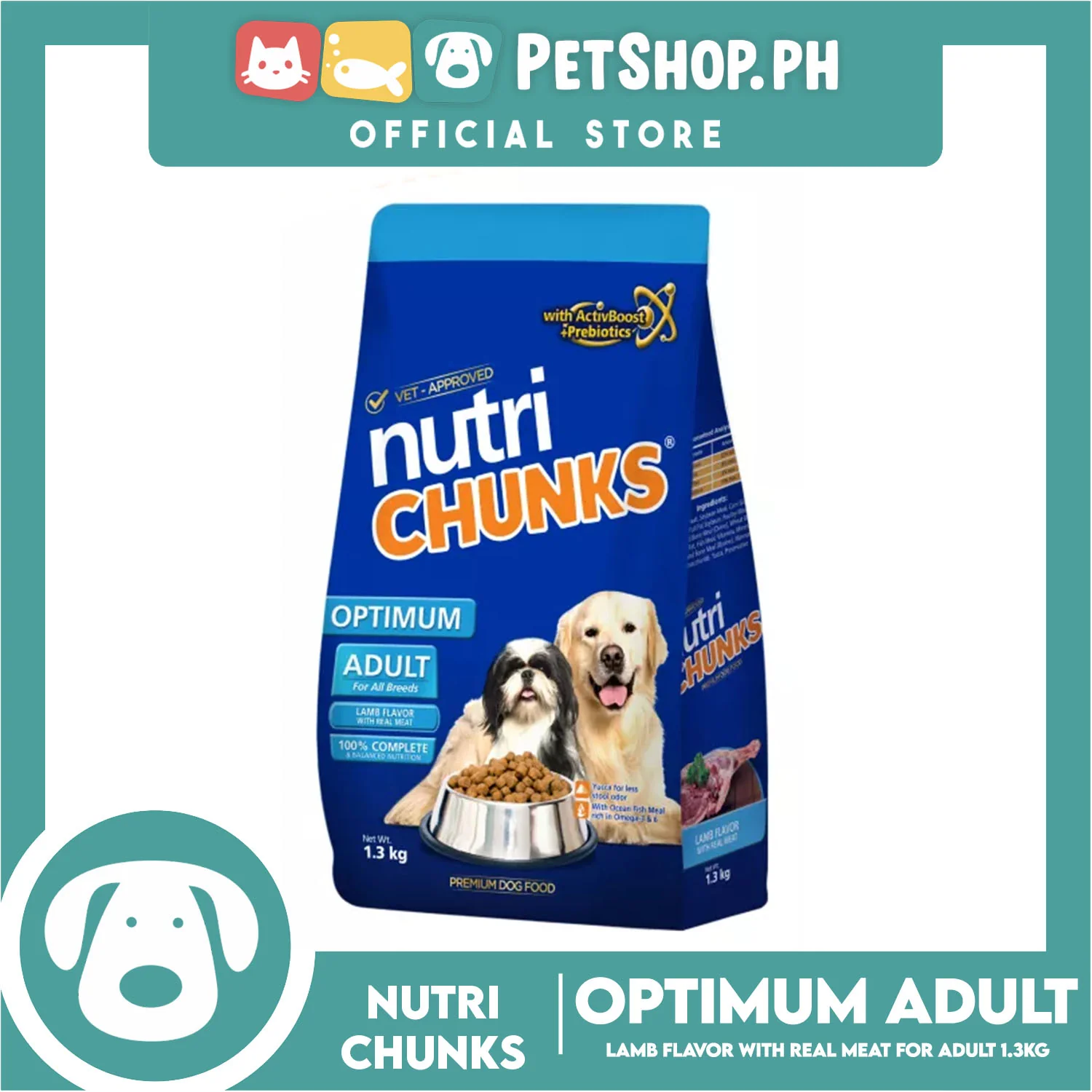 Nutri Chunks Optimum Premium Dog Food, Adult For All Breeds 1.3kg (Lamb Flavor With Real Meat) 100% Complete And Balanced Nutrition, Dog Food - Image 4