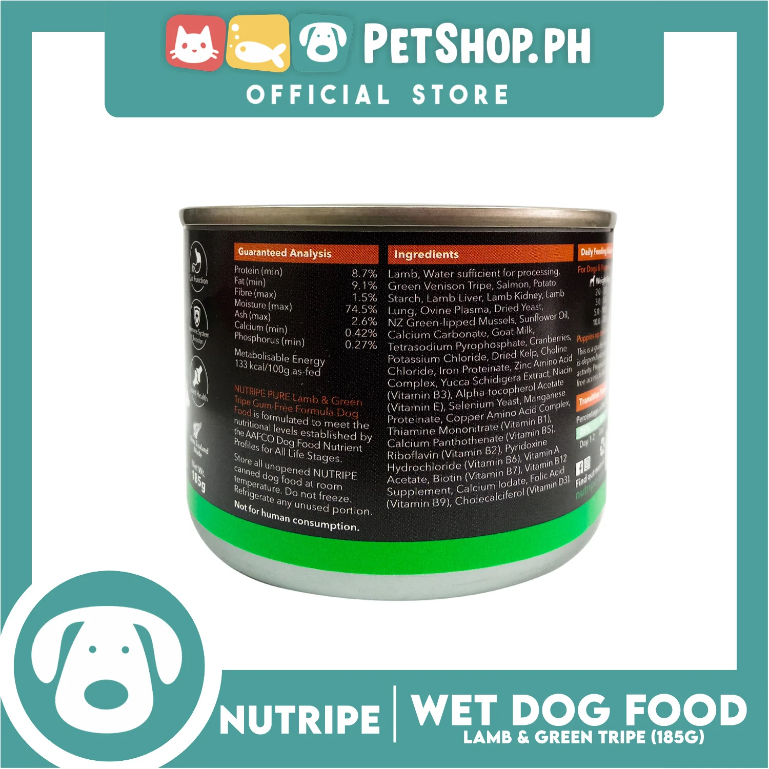 Nutripe Lamb and Green Tripe Pure (Gum-free) 185g Dog Wet Food for All Life Stages - Image 4