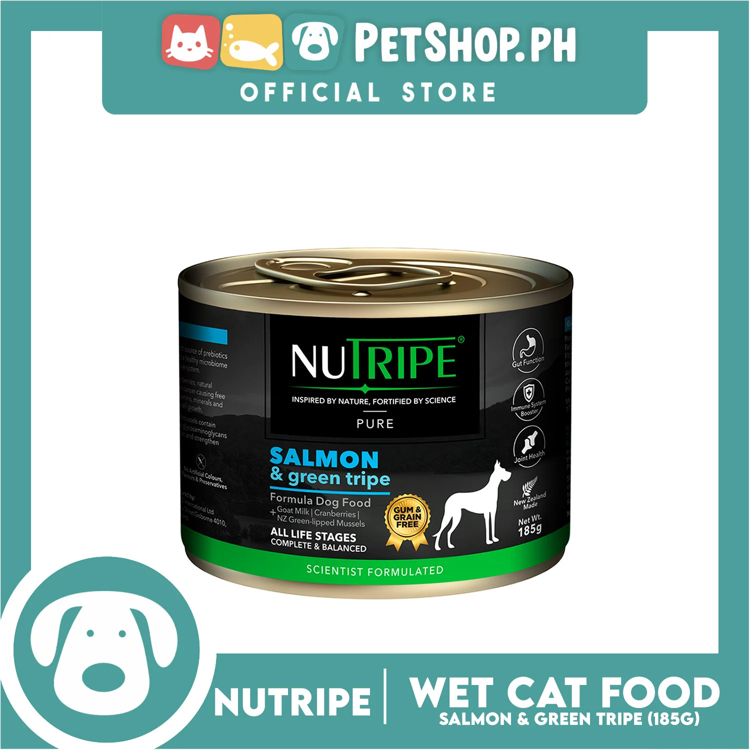 Nutripe Salmon and Green Tripe Pure (Gum-free) 185g Dog Wet Food for All Life Stages - Image 2