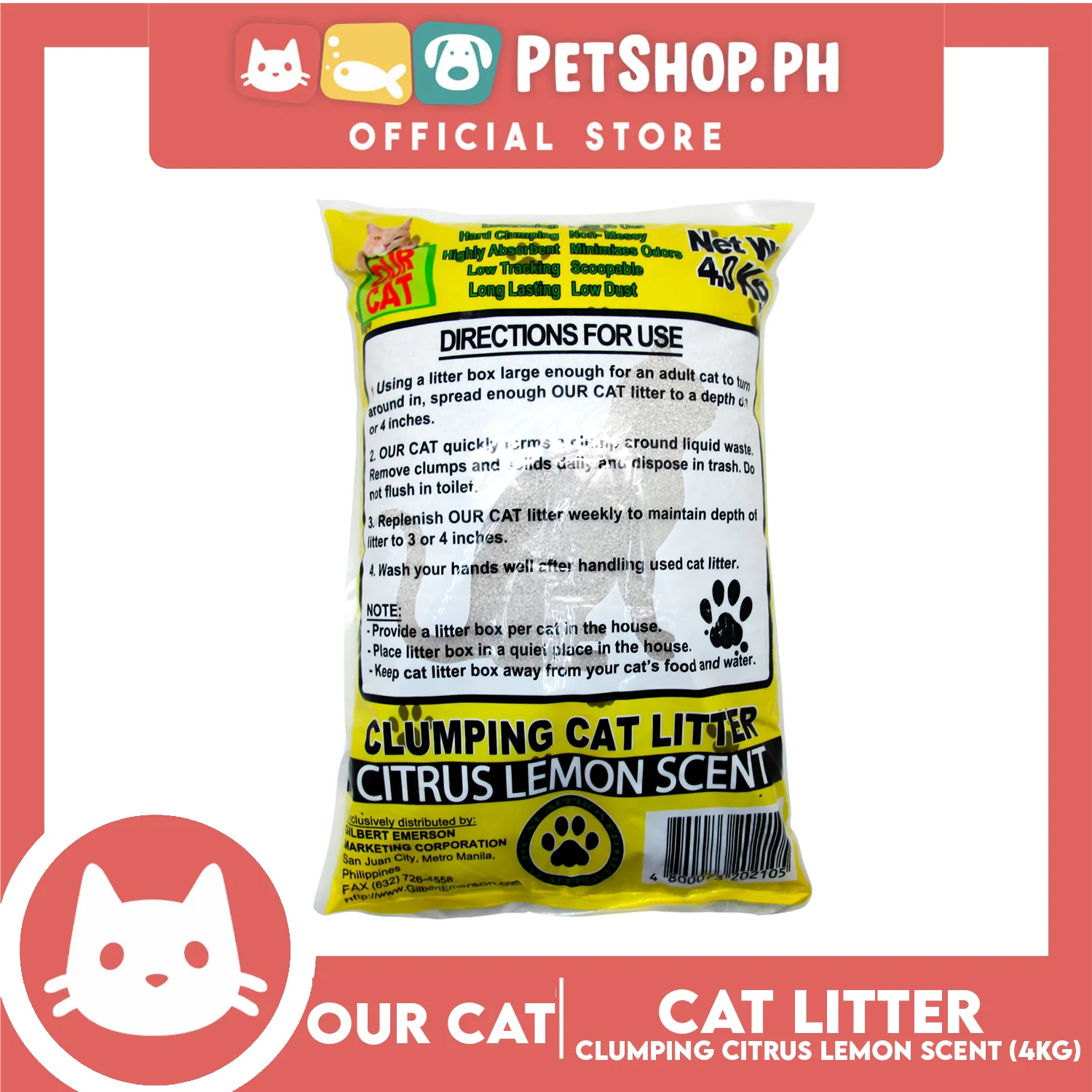 Our Cat Clumping Cat Litter Citrus Lemon Scent 4kgs - Image 3