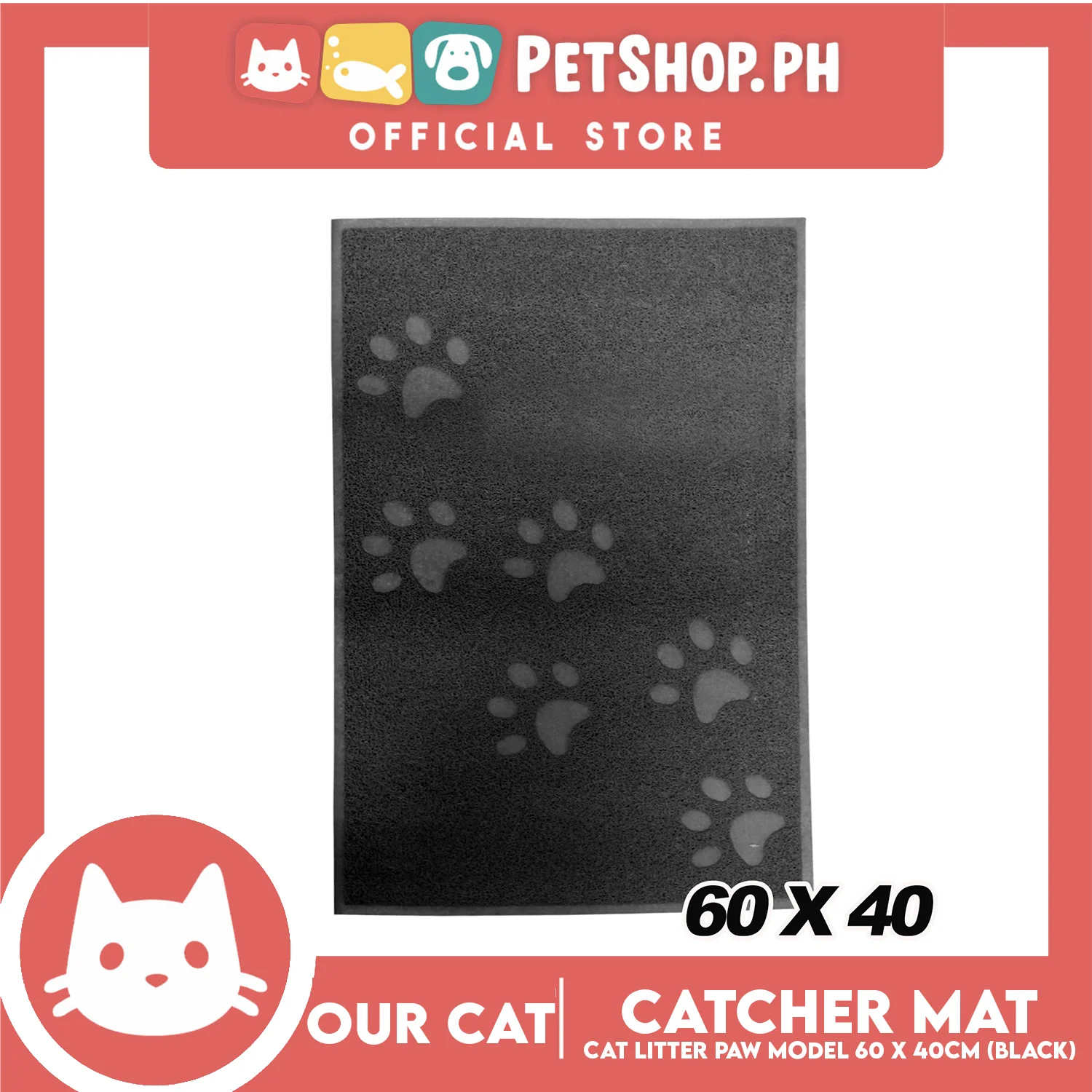 Our Cat Litter Catcher Mat Rectangle For Cats 60x40cm Small Size (Grey) - Image 2