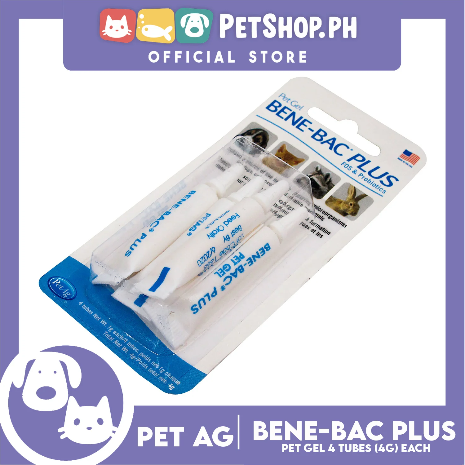 Pet Ag Bene-Bac Plus FOS and Probiotics 4g Pet Gel Set of 4 Tubes - Image 2