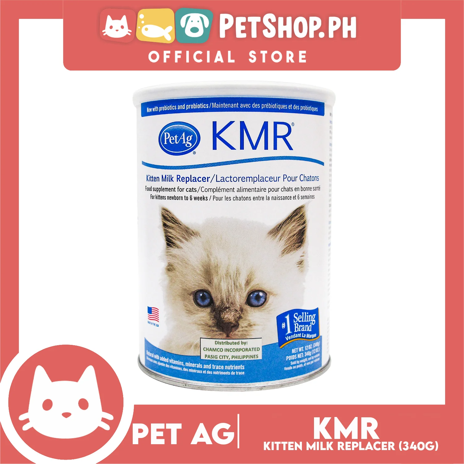 Pet Ag KMR Kitten Milk Replacer Powder 340g For Kittens Newborn To Six Weeks