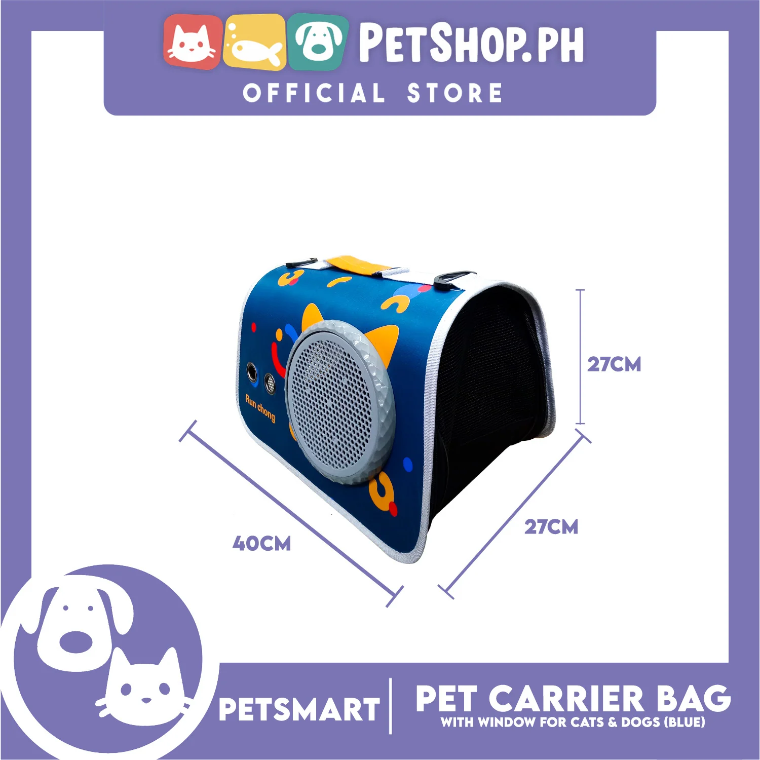 Pet Bag Carrier with Window for Cats and Dogs (Blue) 40cm x 27cm x 27cm - Image 3