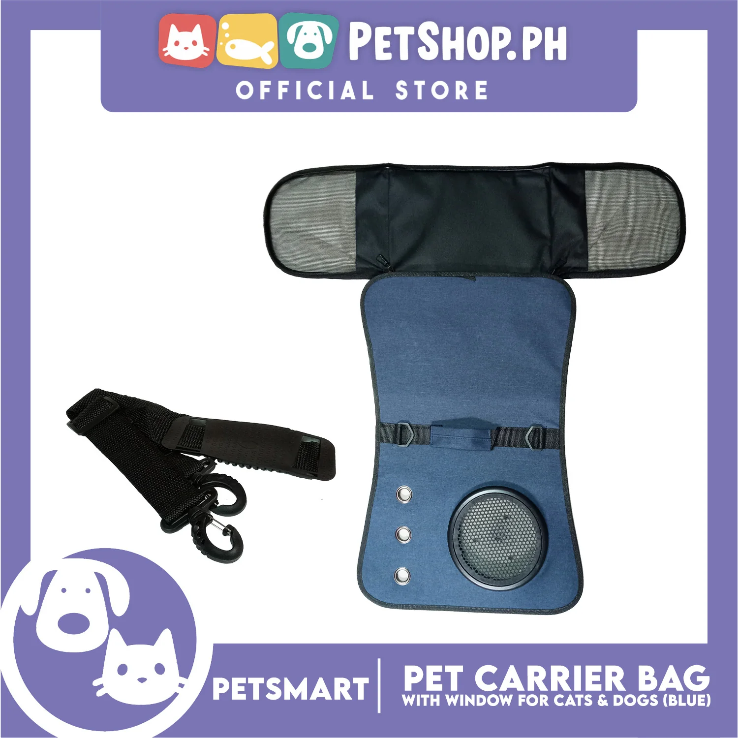 Pet Bag Carrier with Window for Cats and Dogs (Blue) 41cm x 26cm x 25cm - Image 4