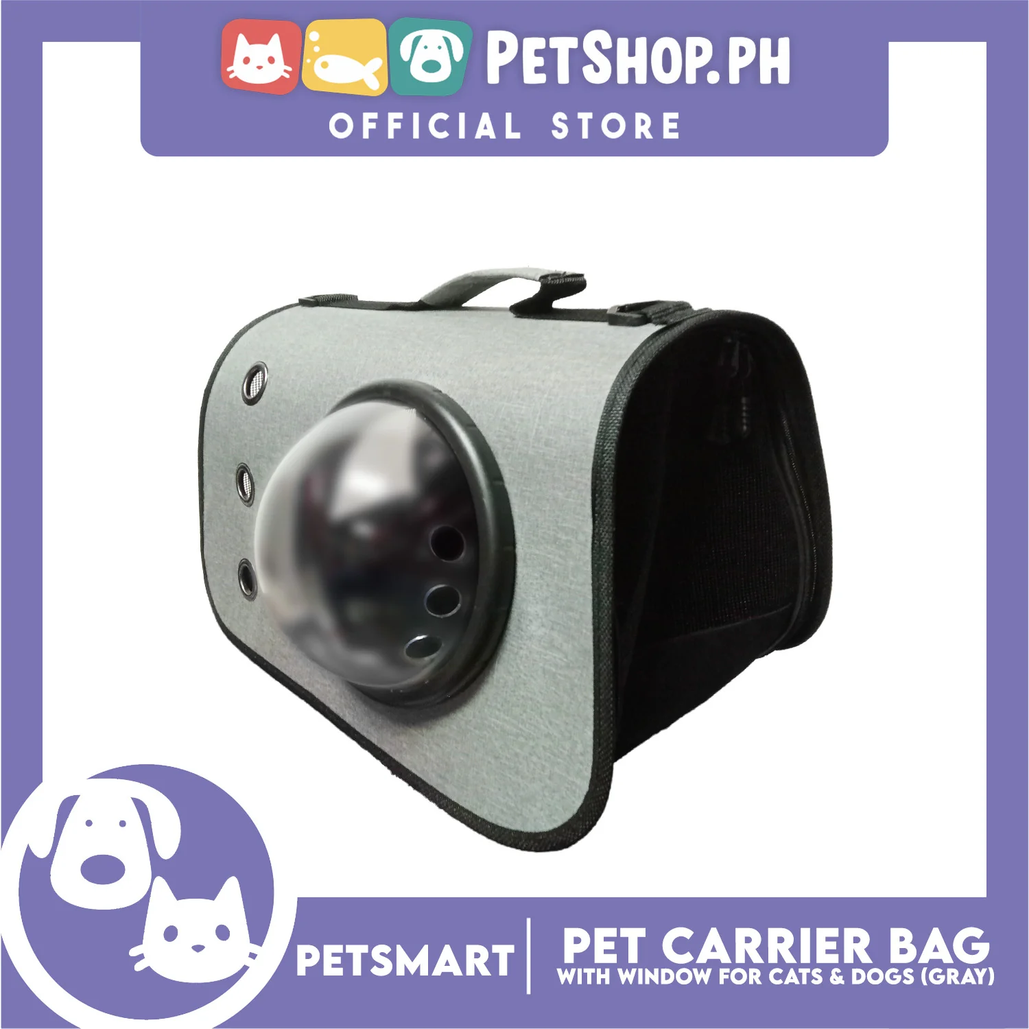 Pet Bag Carrier with Window for Cats and Dogs (Gray) 41cm x 26cm x 25cm - Image 5