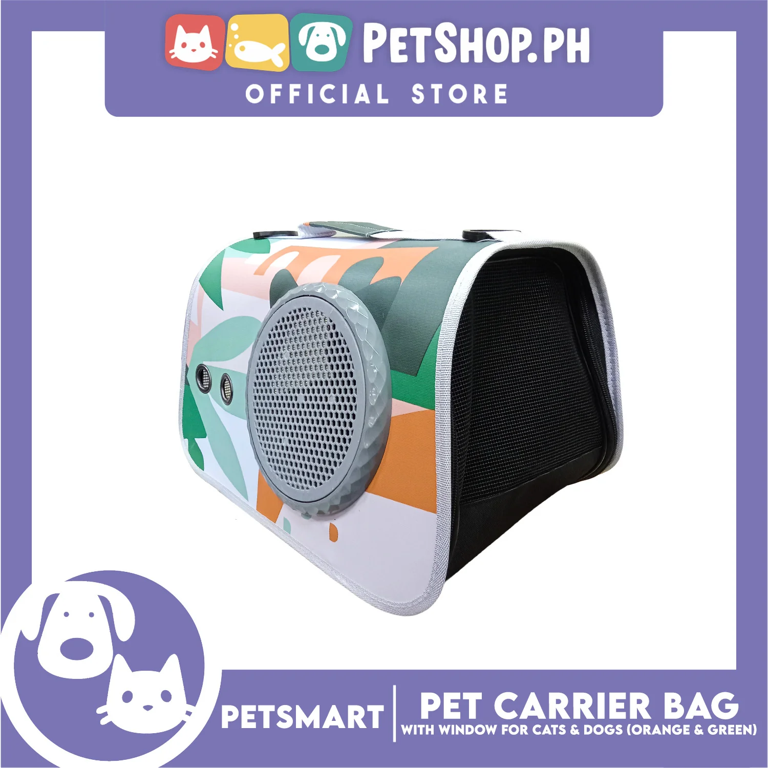Pet Bag Carrier with Window for Cats and Dogs (Orange and Green) 40cm x 27cm x 27cm - Image 2