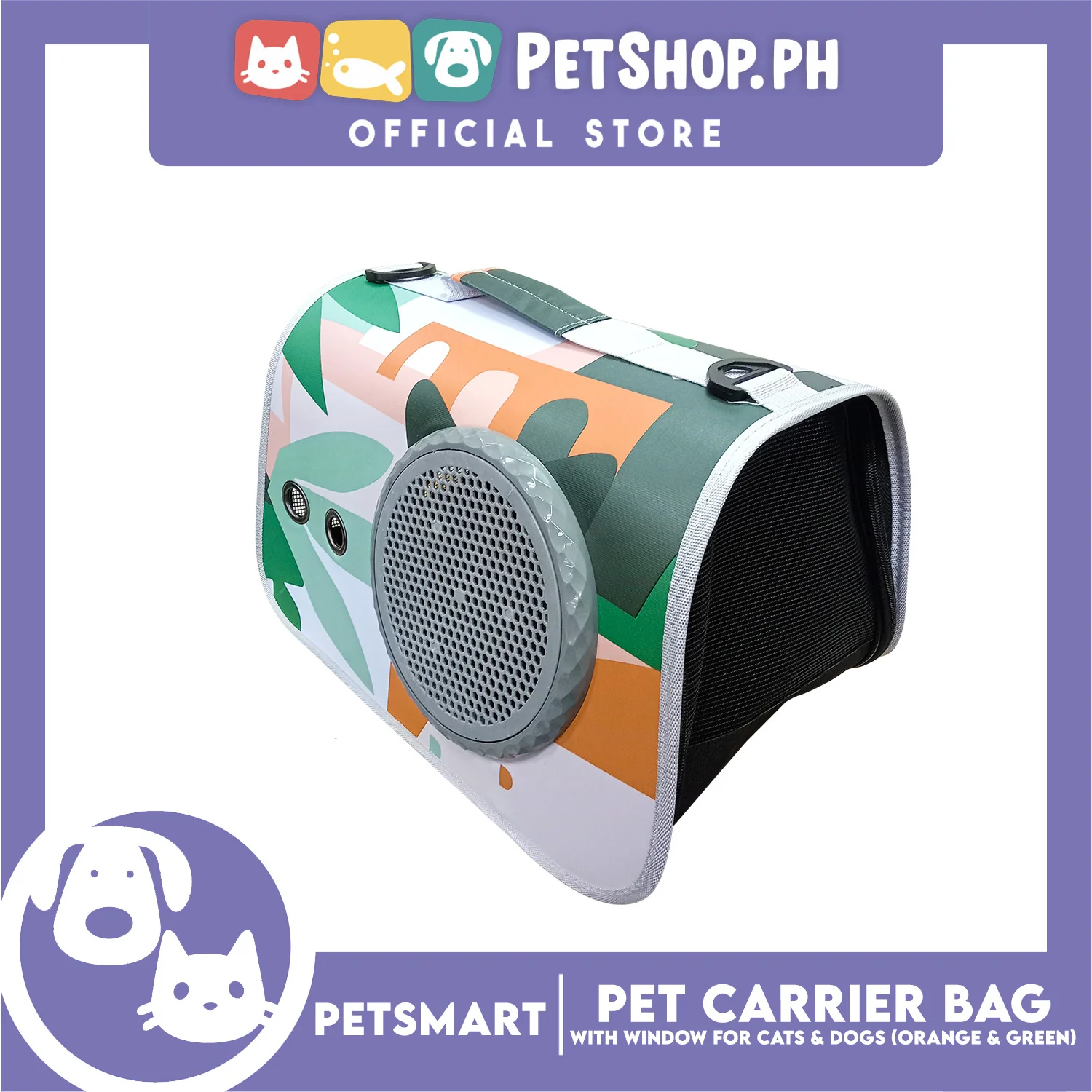 Pet Bag Carrier with Window for Cats and Dogs (Orange and Green) 40cm x 27cm x 27cm - Image 4