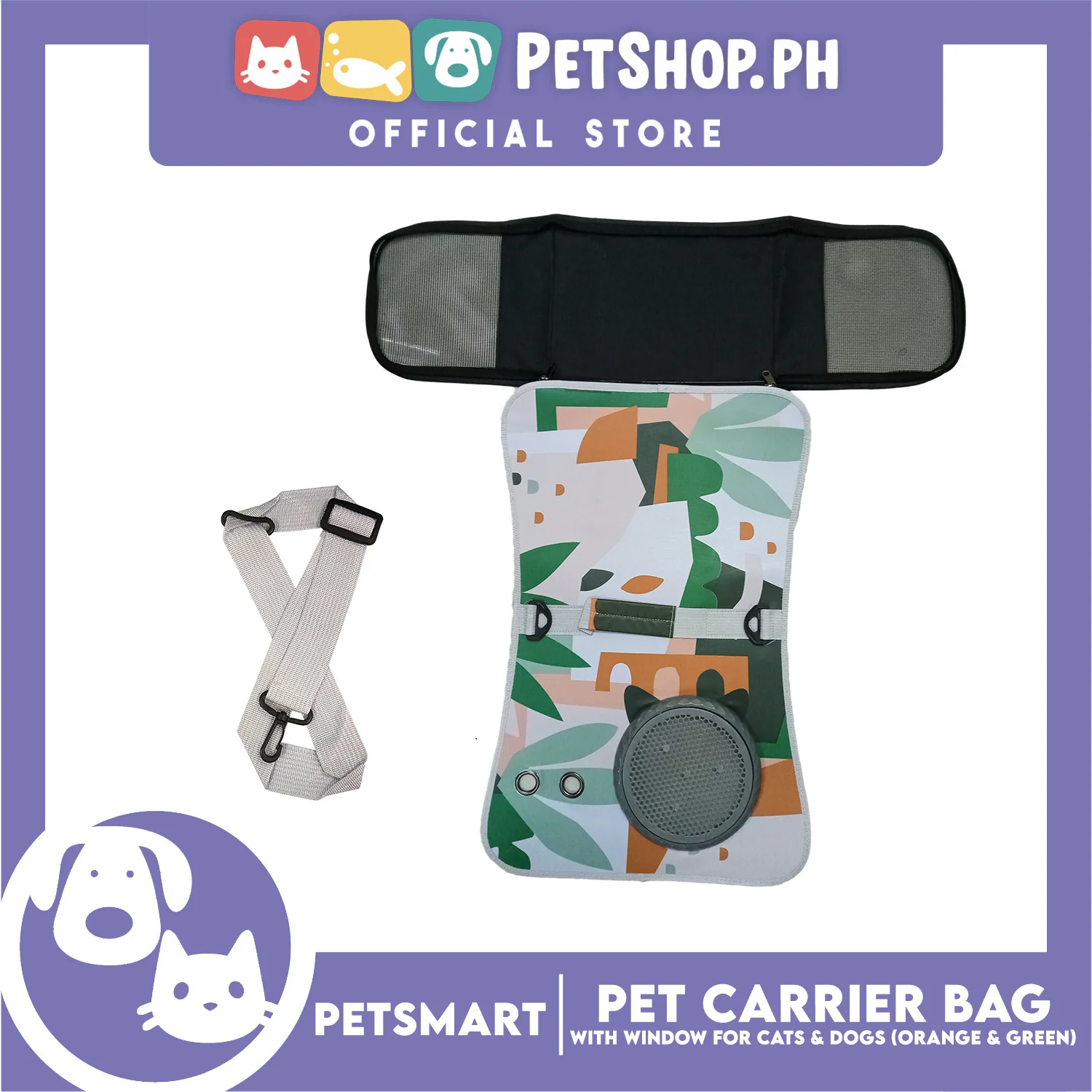 Pet Bag Carrier with Window for Cats and Dogs (Orange and Green) 40cm x 27cm x 27cm - Image 5