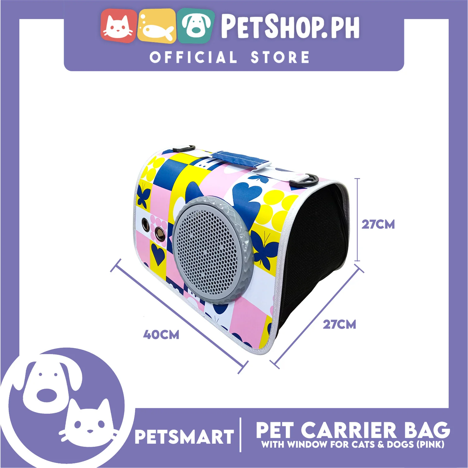 Pet Bag Carrier with Window for Cats and Dogs (Pink) 40cm x 27cm x 27cm - Image 2