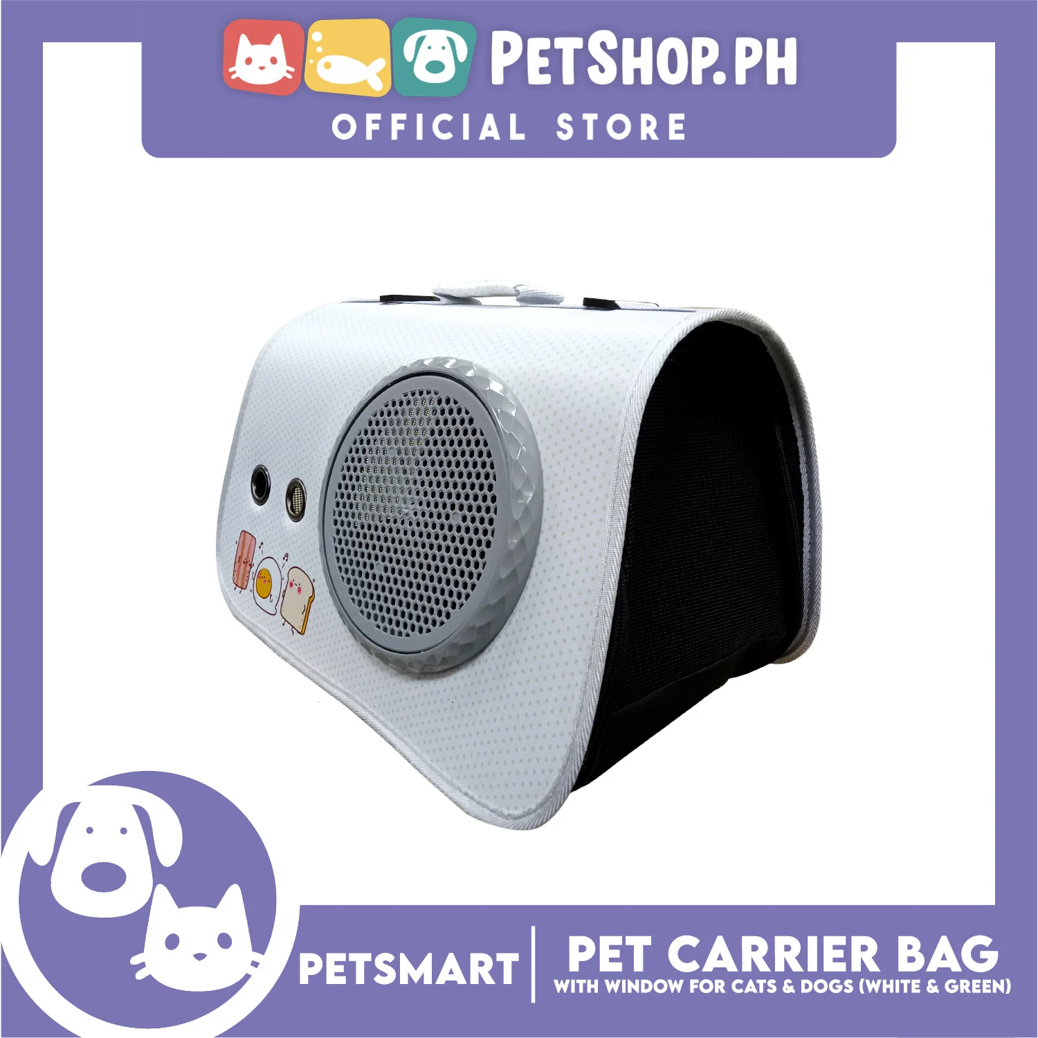 Pet Bag Carrier with Window for Cats and Dogs (White and Green) 40cm x 27cm x 27cm - Image 2