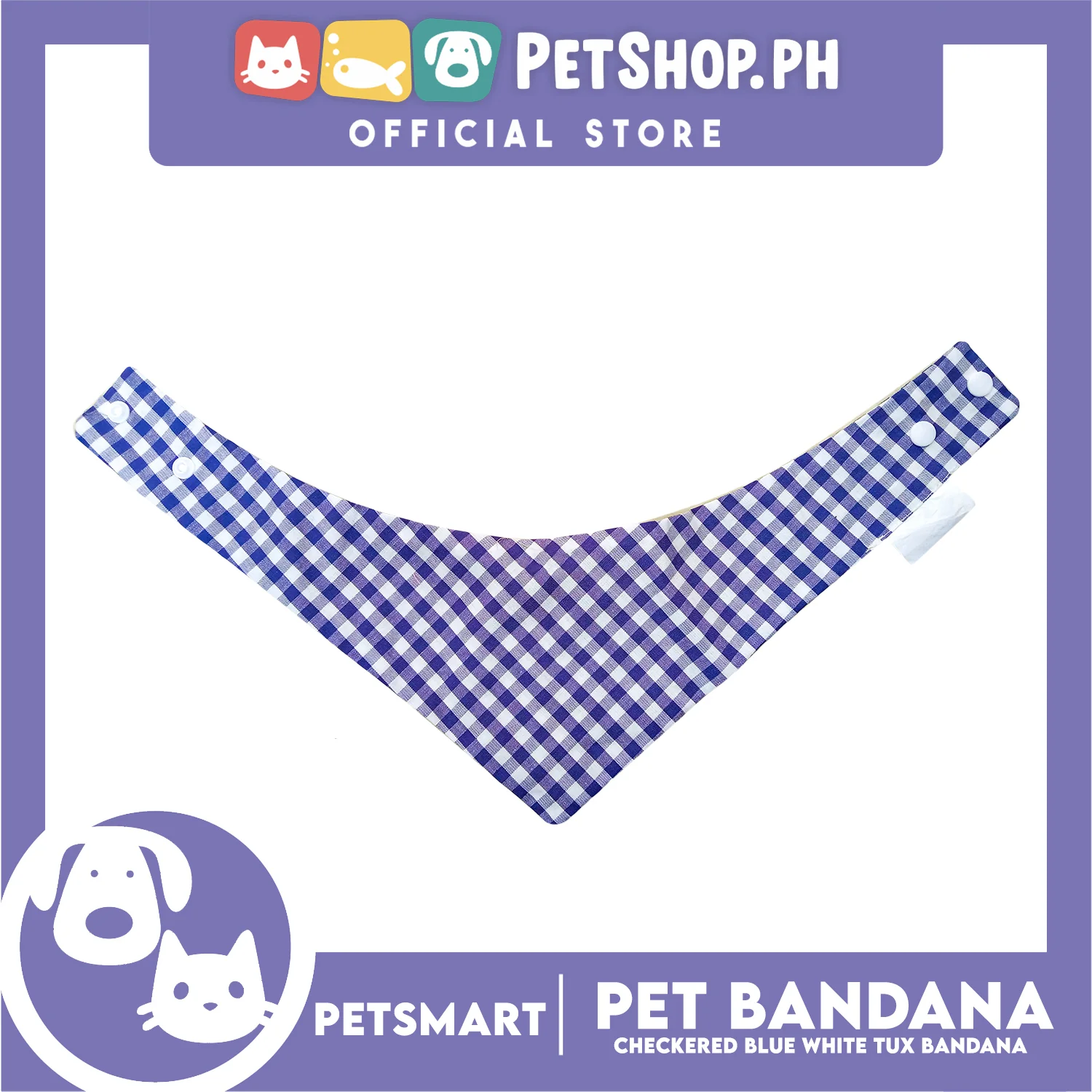 Pet Bandana Checkered Blue White Tuxedo Bandana Design (Large) Perfect Fit for Dogs and Cats - Image 3