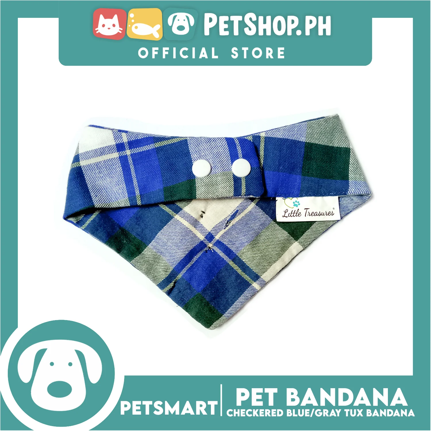 Pet Bandana Collar Scarf Checkered Blue Gray Tux Bandana DB-CTN32L (Large) Perfect Fit For Dogs And Cats, Breathable, Soft Lightweight, Fashionable Pet Bandana - Image 5