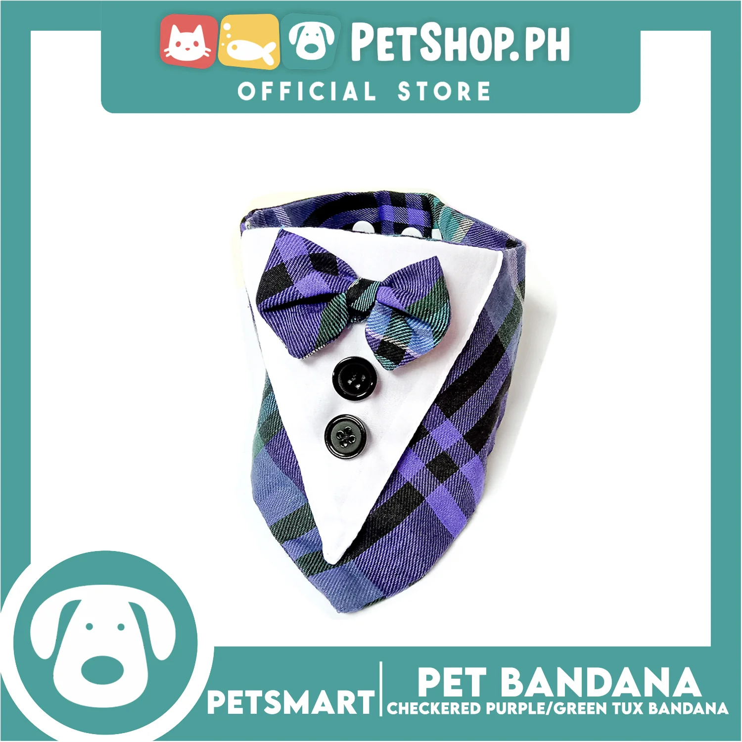Pet Bandana Collar Scarf Checkered Purple Green Tux Bandana DB-CTN33S (Small) - Image 4