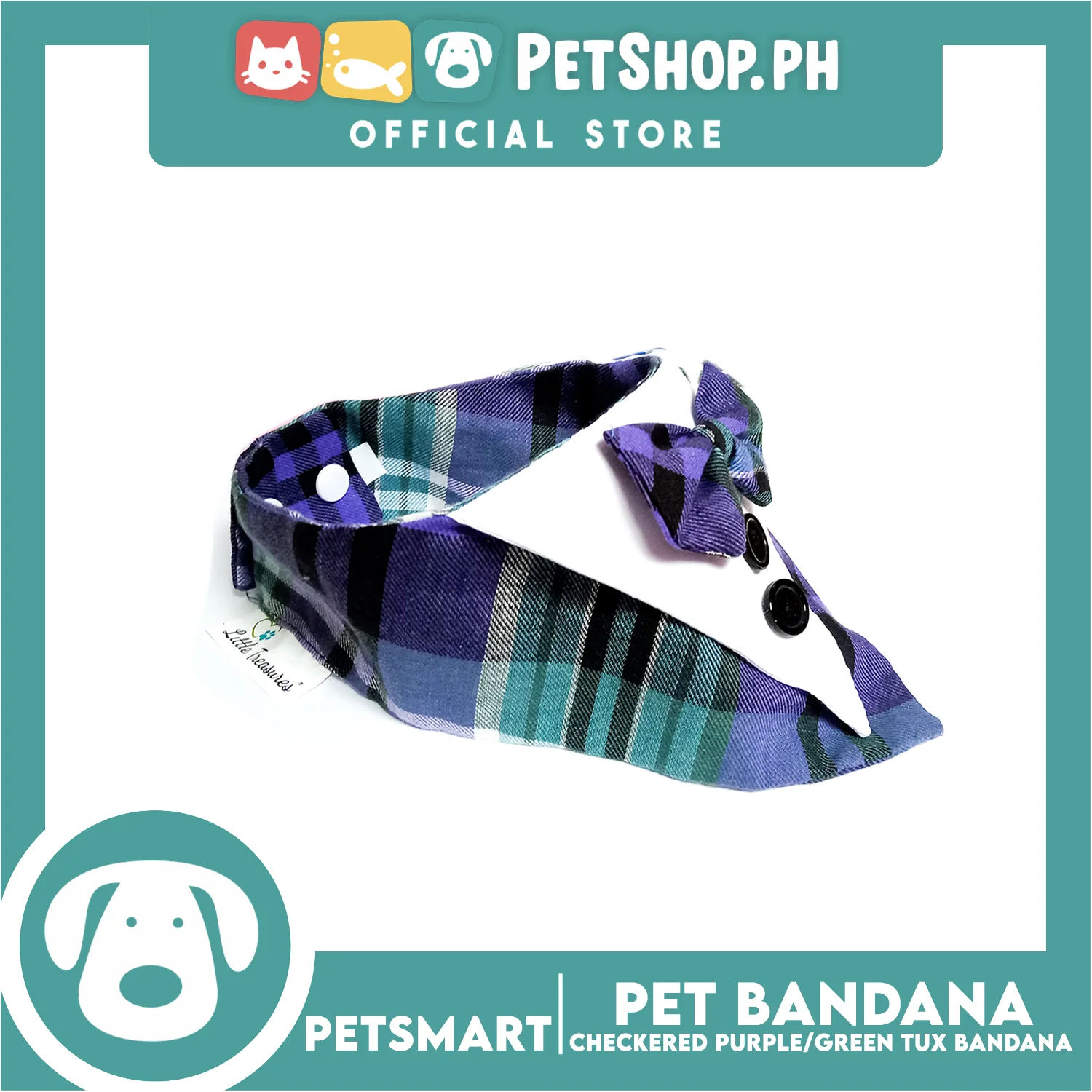 Pet Bandana Collar Scarf Checkered Purple Green Tux Bandana DB-CTN33XL (Extra Large) Perfect Fit For Dogs And Cats, Breathable, Soft Lightweight, Fashionable Pet Bandana - Image 5