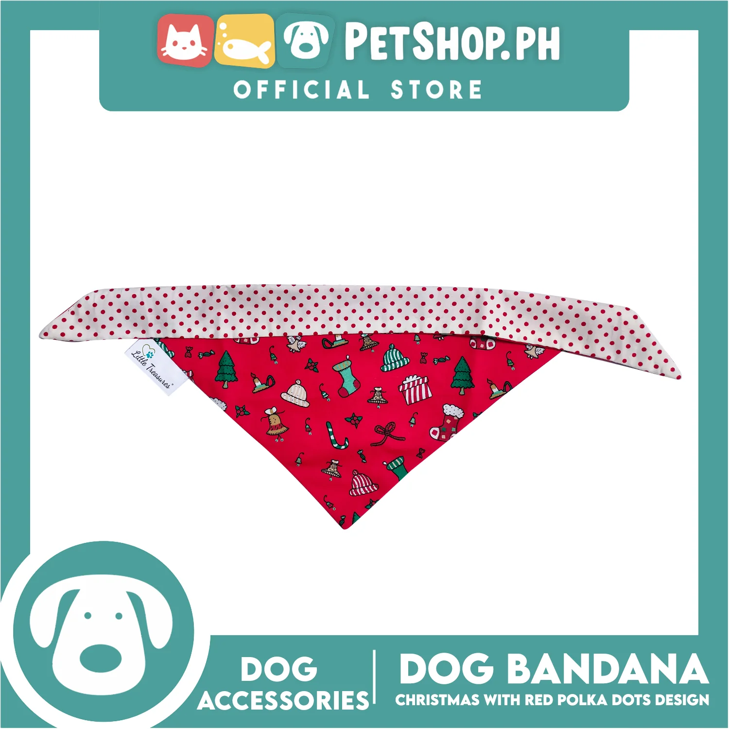 Pet Bandana Collar Scarf Reversible Christmas And Polka Dots Designs, Red And White Colors DB-CTN24M (Medium) Perfect Fit For Dogs And Cats, Breathable, Soft Lightweight Pet Bandana - Image 3