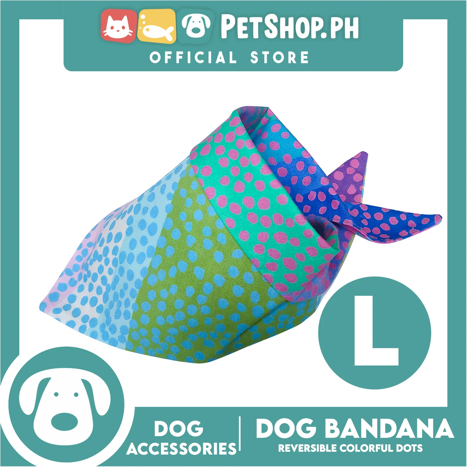 Pet Bandana Collar Scarf Reversible Colorful With Dots Designs DB-CTN25L (Large) Perfect Fit For Dogs And Cats, Breathable, Soft Lightweight Pet Bandana