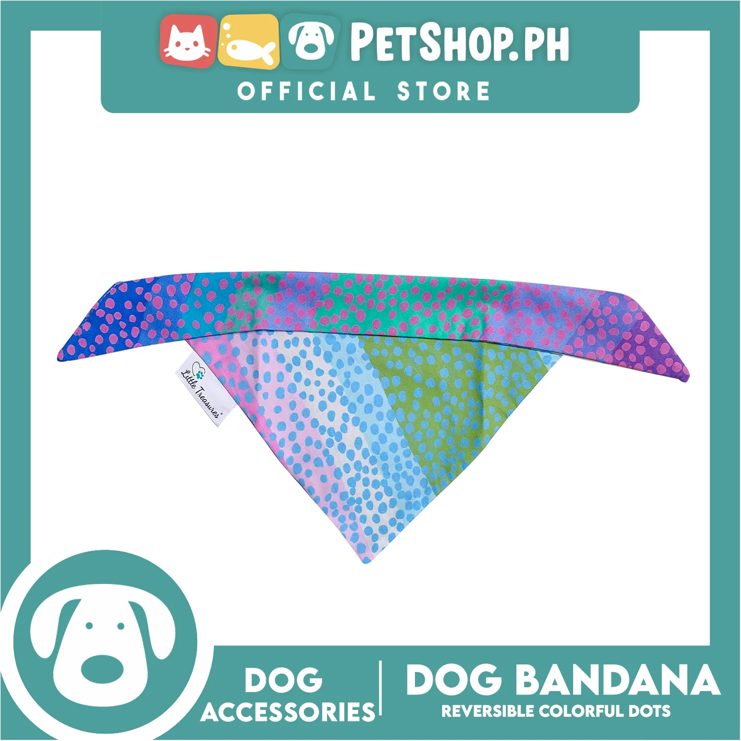 Pet Bandana Collar Scarf Reversible Colorful With Dots Designs DB-CTN25S (Small) Perfect Fit For Dogs And Cats, Breathable, Soft Lightweight Pet Bandana - Image 2