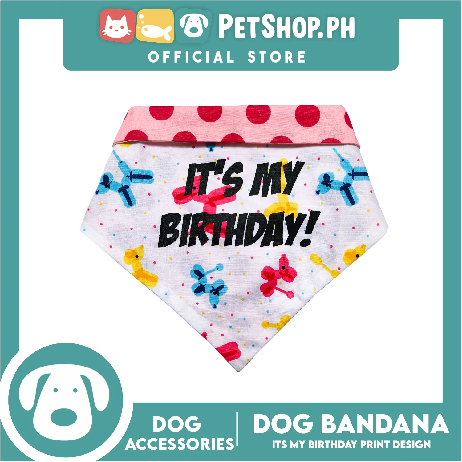 Pet Bandana Collar Scarf Reversible Its's My Birthday! Designs DB-CTN28M (Medium) Perfect Fit For Dogs And Cats, Breathable, Soft Lightweight Pet Bandana - Image 2