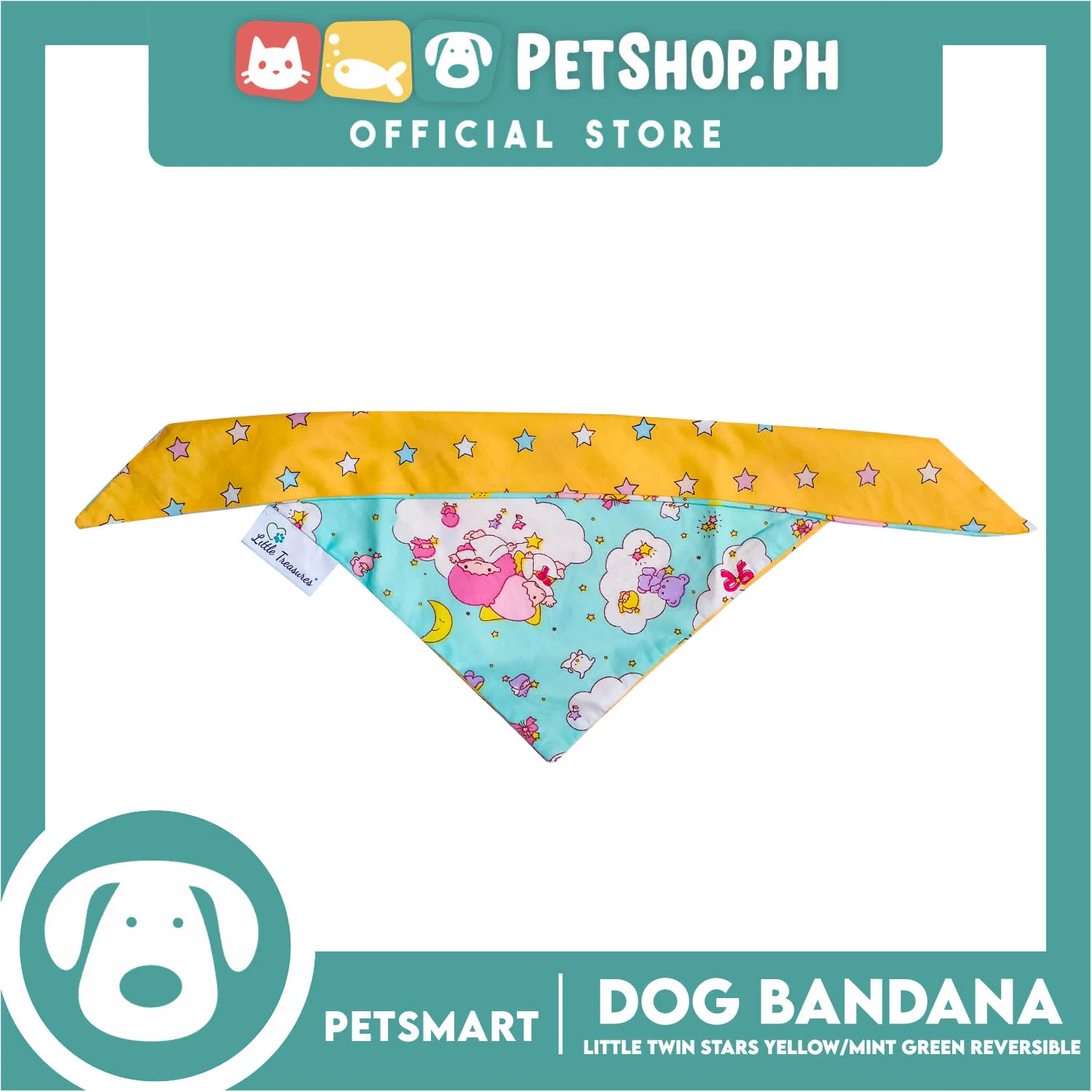 Pet Bandana Collar Scarf Reversible, Little Twin Stars Designs, Yellow Color DB-CTN22S (Small) Perfect Fit For Dogs And Cats, Breathable, Soft Lightweight Pet Bandana - Image 2
