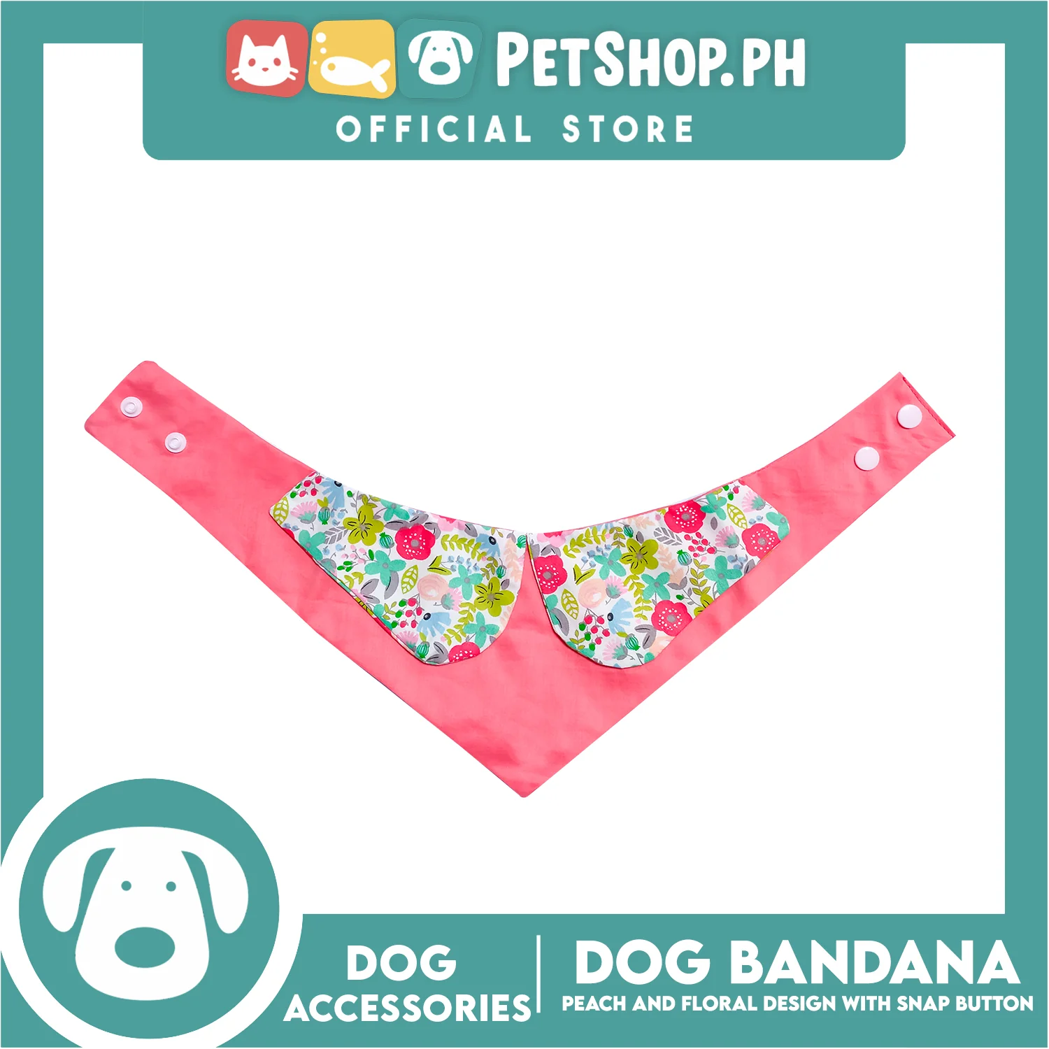 Pet Bandana Collar Scarf Reversible Tangerine With Pink Floral Collar Designs DB-CTN27M (Medium) Perfect Fit For Dogs And Cats, Breathable, Soft Lightweight Pet Bandana - Image 3