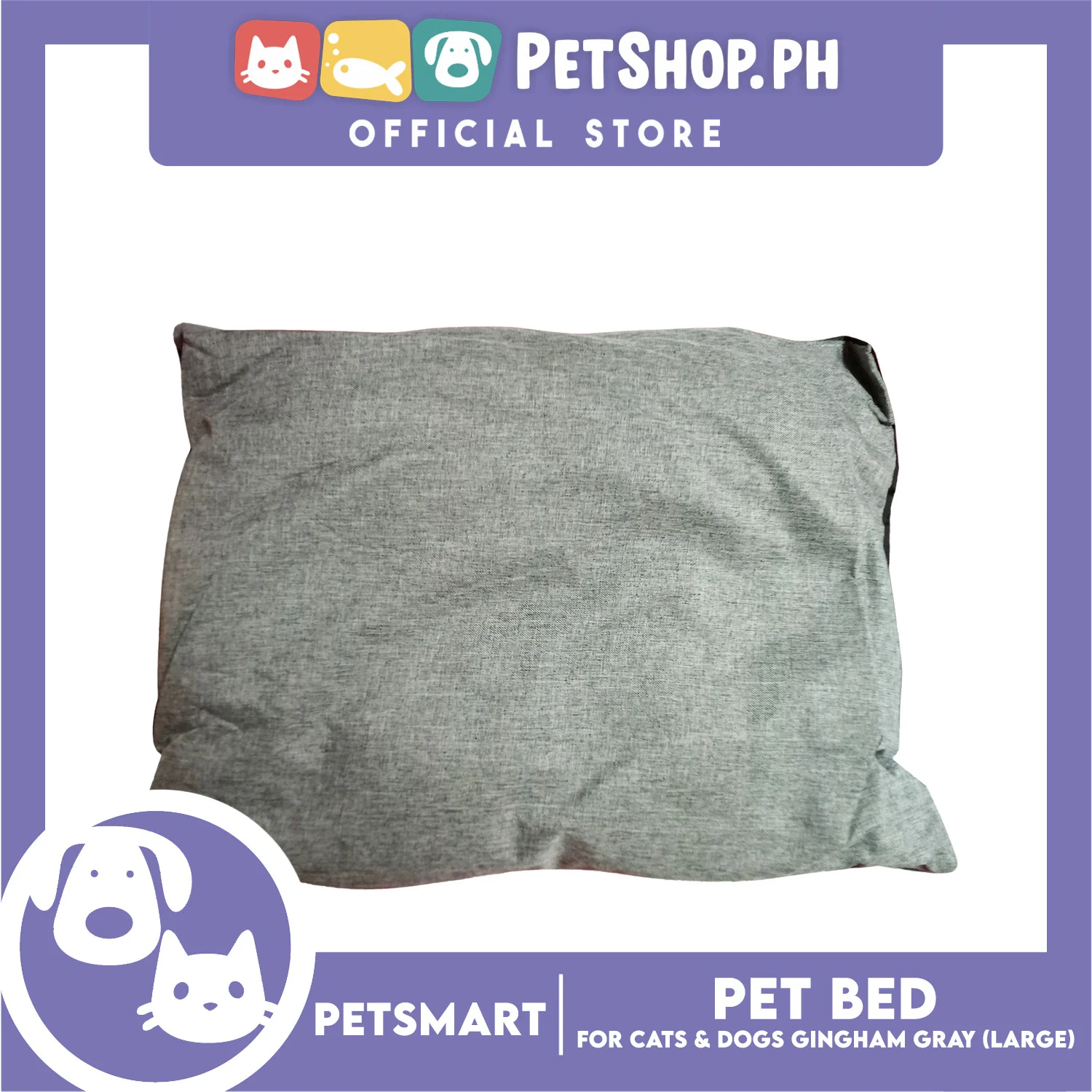 Pet Bed Cat Dog Bed Washable Gingham Gray (Large) with removable cushion - Image 4