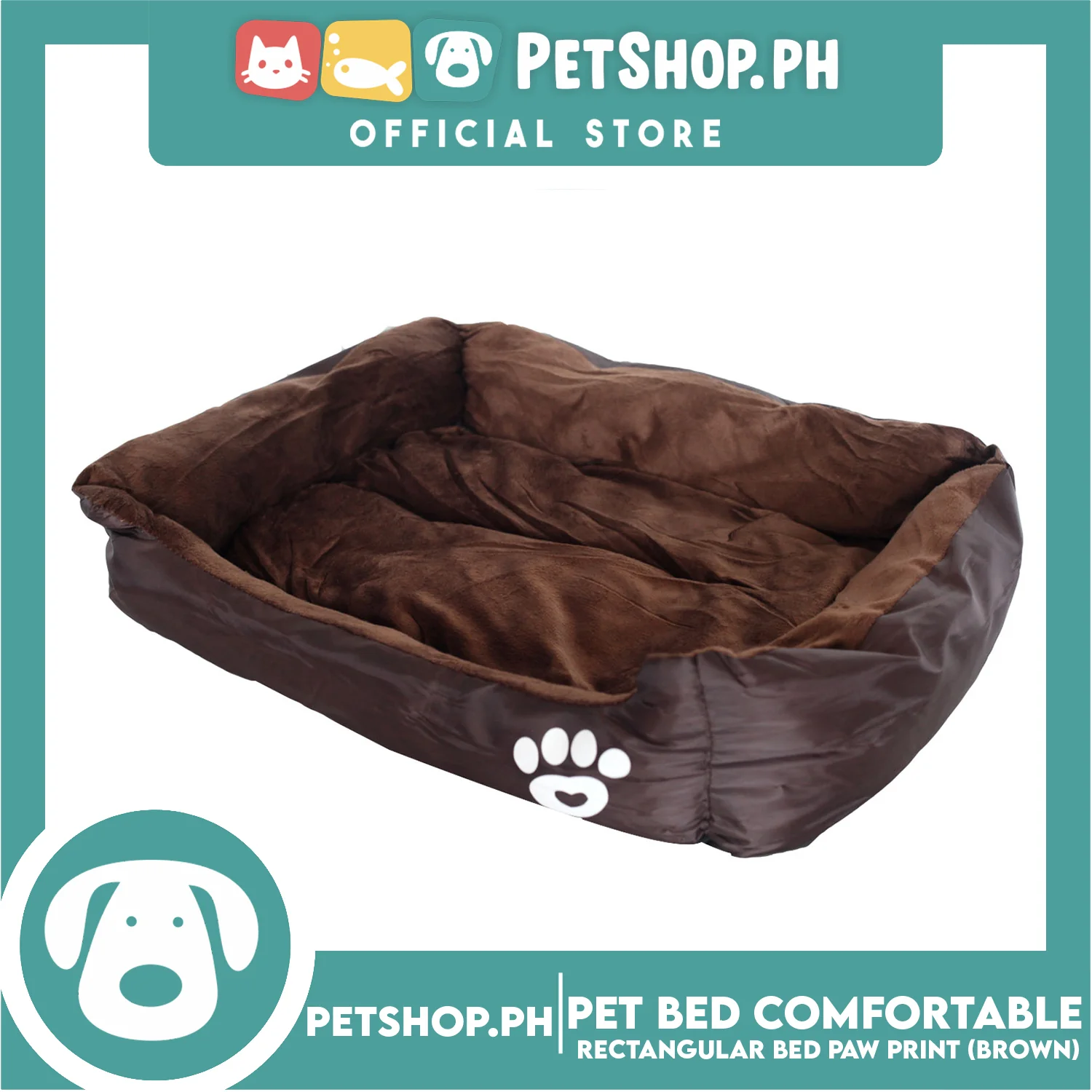 Pet Bed Comfortable Rectangular Pet Bed with Paw Print 50x40x12cm Small for Dogs & Cats (Brown) - Image 2