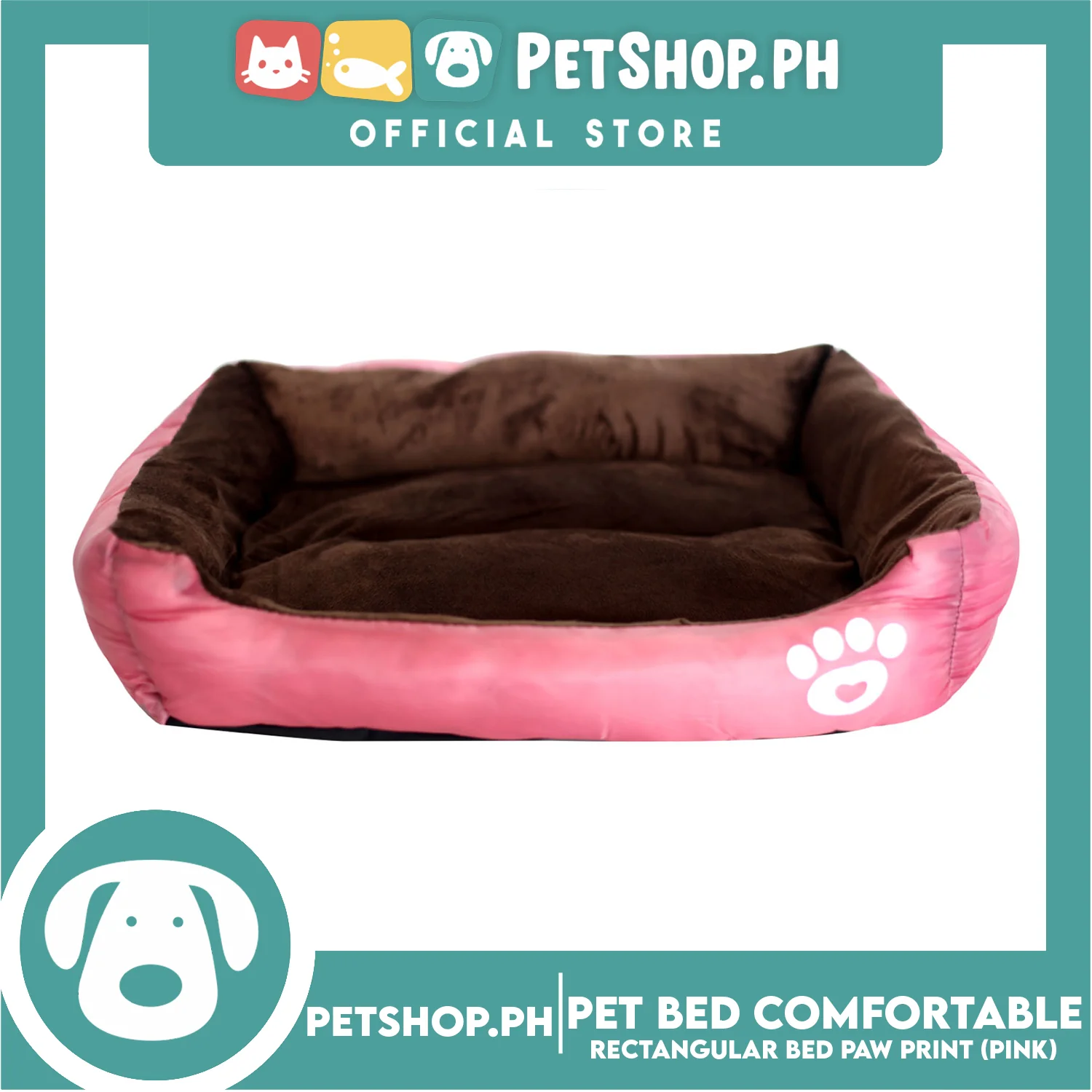 Pet Bed Comfortable Rectangular Pet Bed with Paw Print 62x50x12cm Medium for Dogs & Cats (Pink) - Image 3