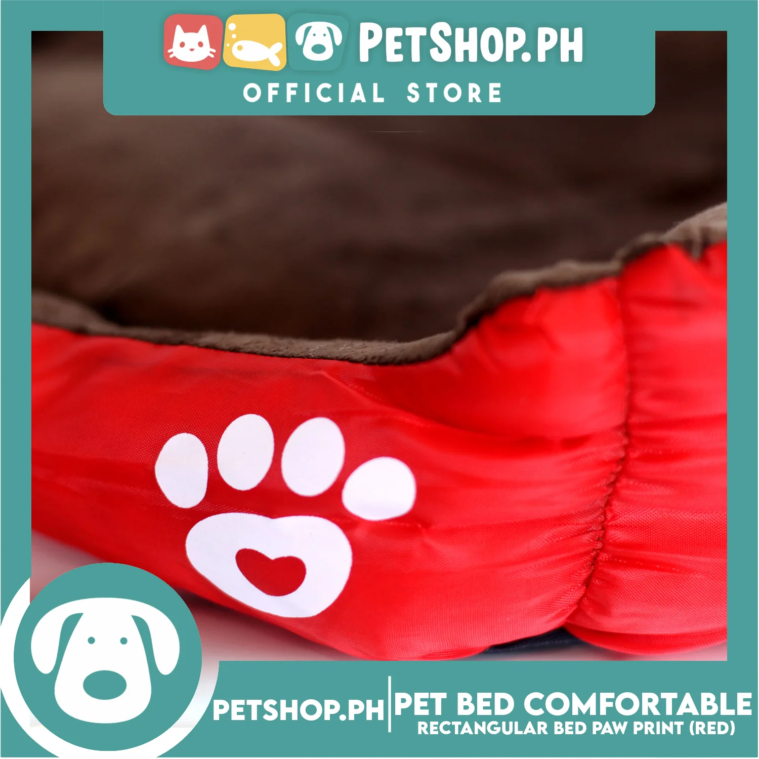 Pet Bed Comfortable Rectangular Pet Bed with Paw Print 62x50x12cm Medium for Dogs & Cats (Red) - Image 5