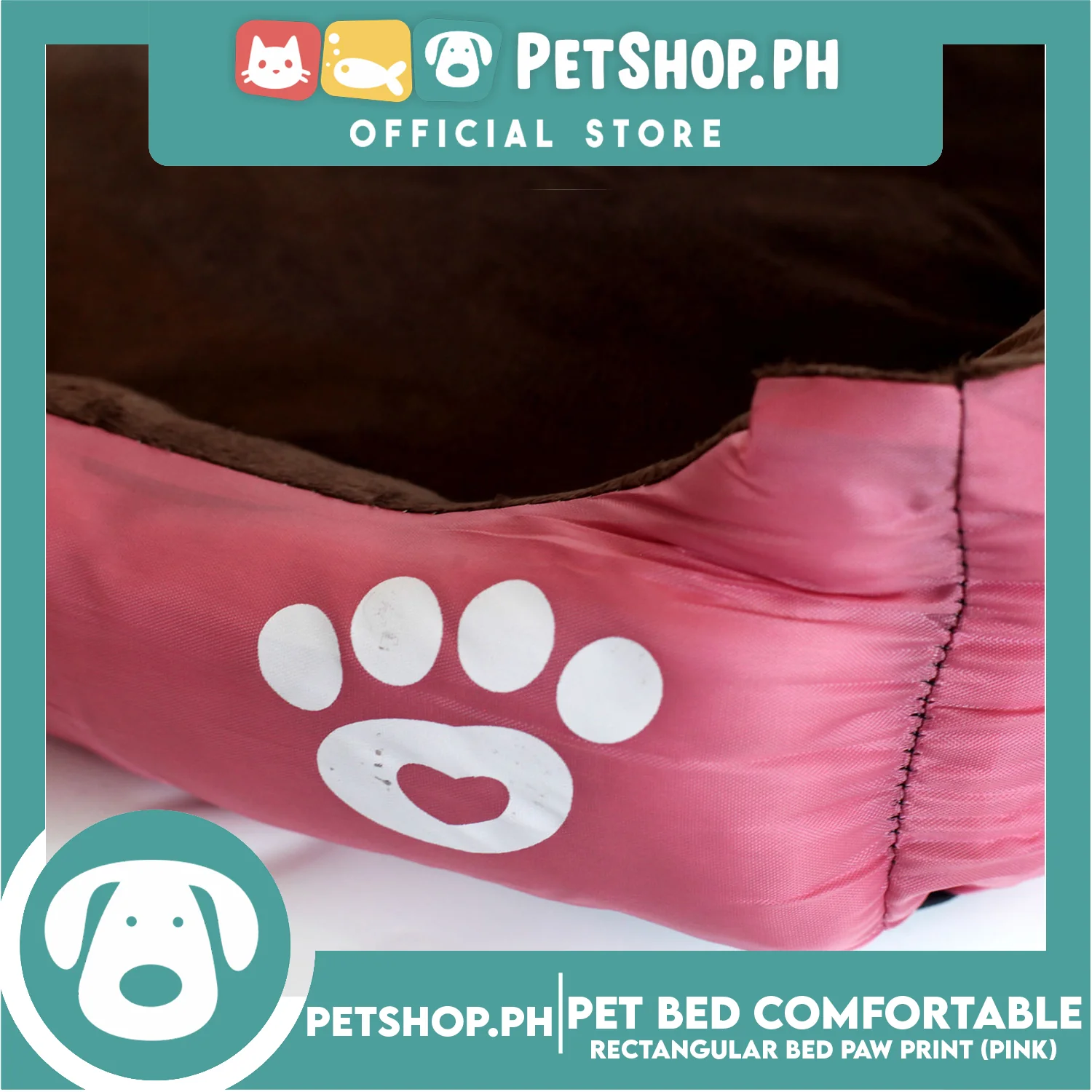 Pet Bed Comfortable Rectangular Pet Bed with Paw Print 72x58x10cm Large for Dogs & Cats (Pink) - Image 5