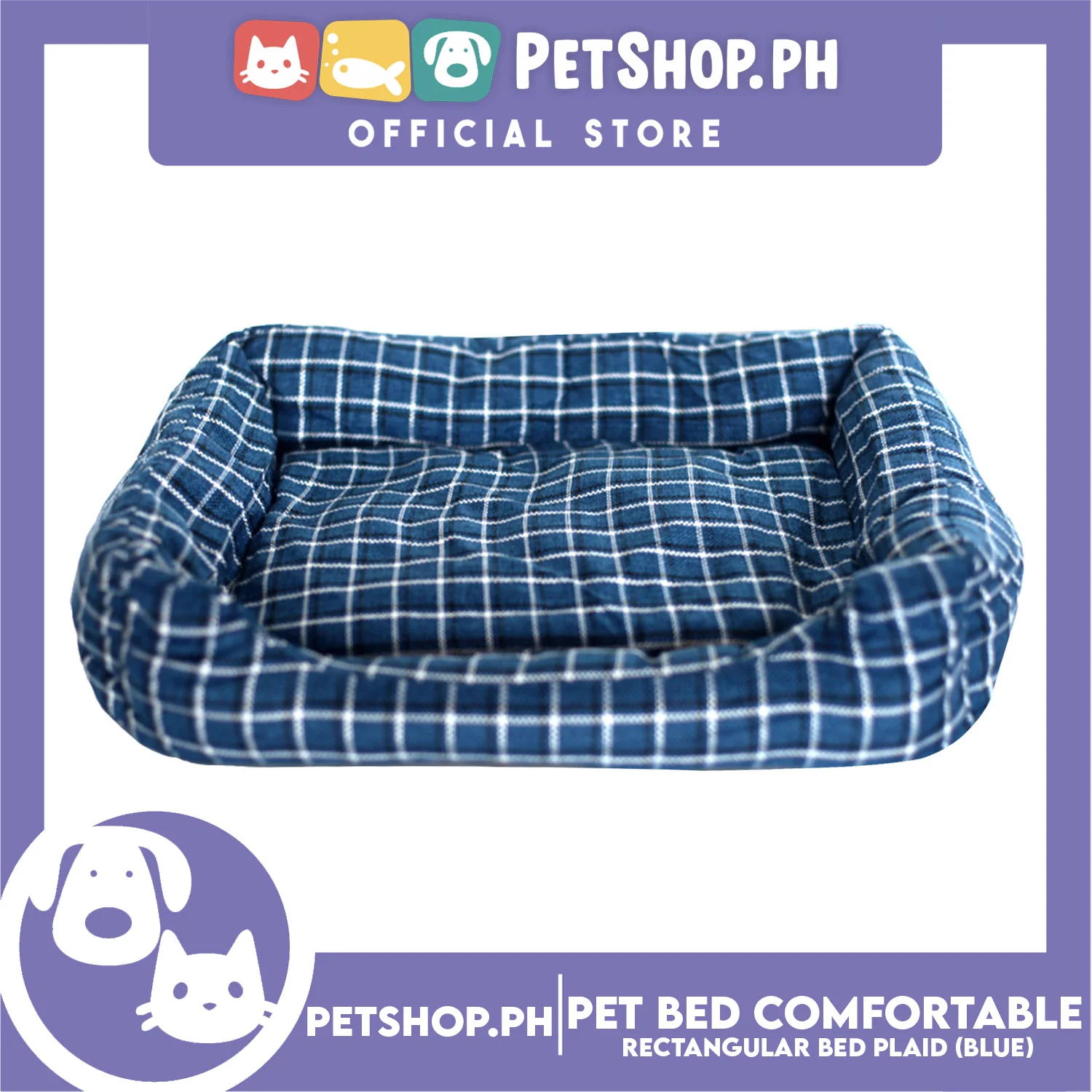 Pet Bed Comfortable Rectangular Pet Bed Plaid Design 42x33x8cm Small for Dogs & Cats (Blue) - Image 3