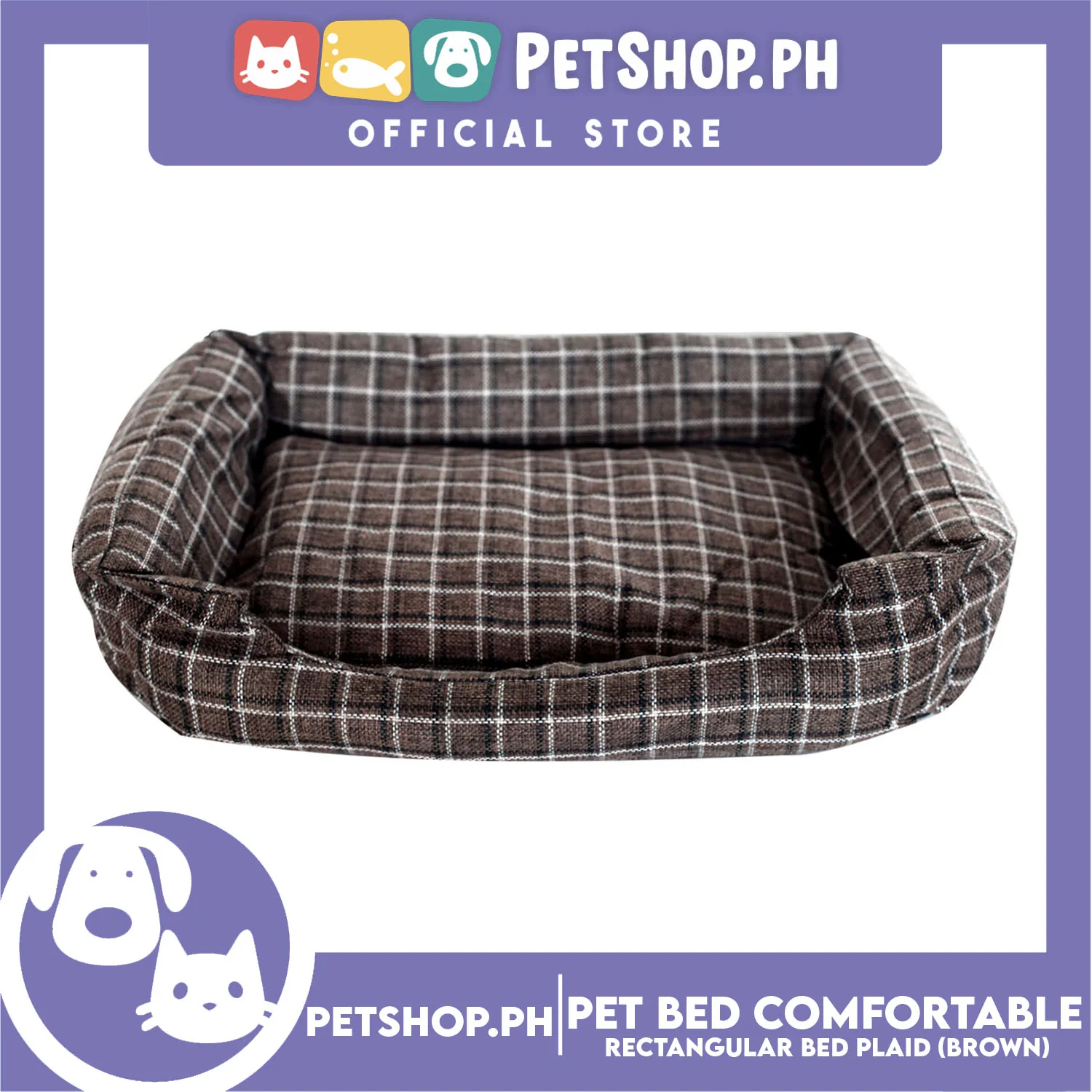 Pet Bed Comfortable Rectangular Pet Bed Plaid Design 42x33x8cm Small for Dogs & Cats (Brown) - Image 3
