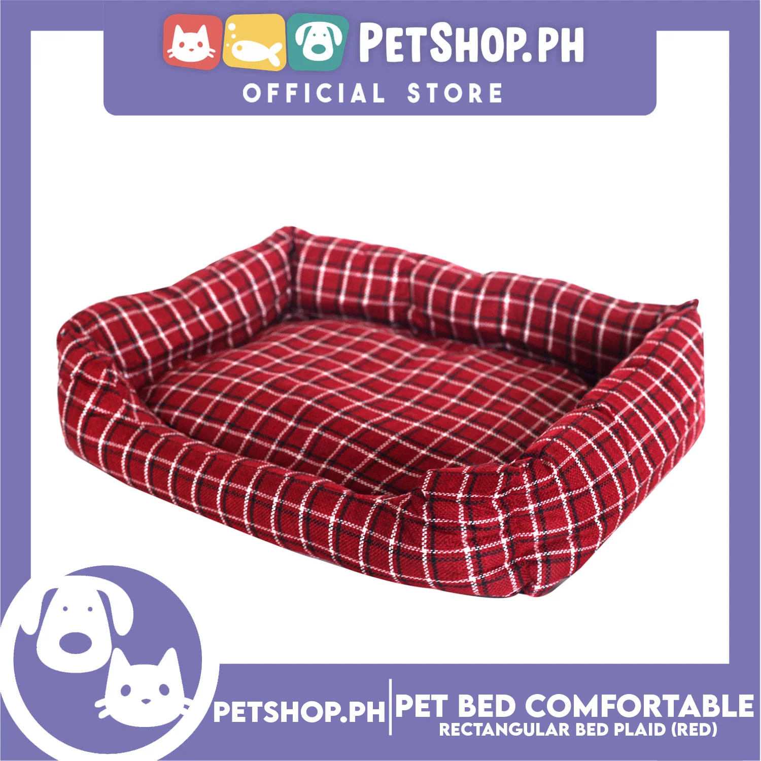 Pet Bed Comfortable Rectangular Pet Bed Plaid Design 42x33x8cm Small for Dogs & Cats (Red) - Image 3