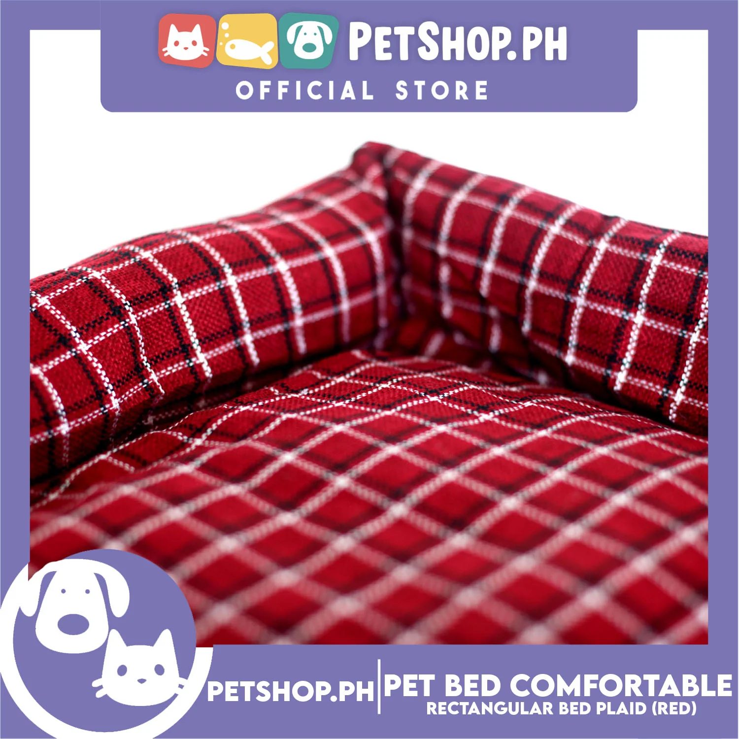 Pet Bed Comfortable Rectangular Pet Bed Plaid Design 42x33x8cm Small for Dogs & Cats (Red) - Image 4