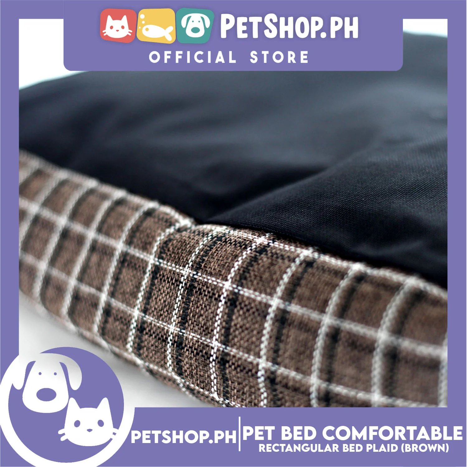Pet Bed Comfortable Rectangular Pet Bed Plaid Design 50x41x10cm Medium for Dogs & Cats (Brown) - Image 2