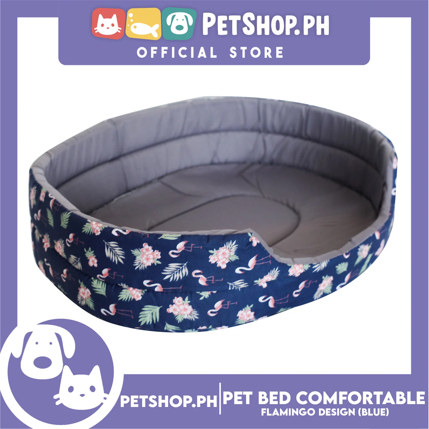 Pet Bed Comfortable Sleeping Bed with Flamingo Design 33x24x9cm Dogs & Cats Blue - Image 4