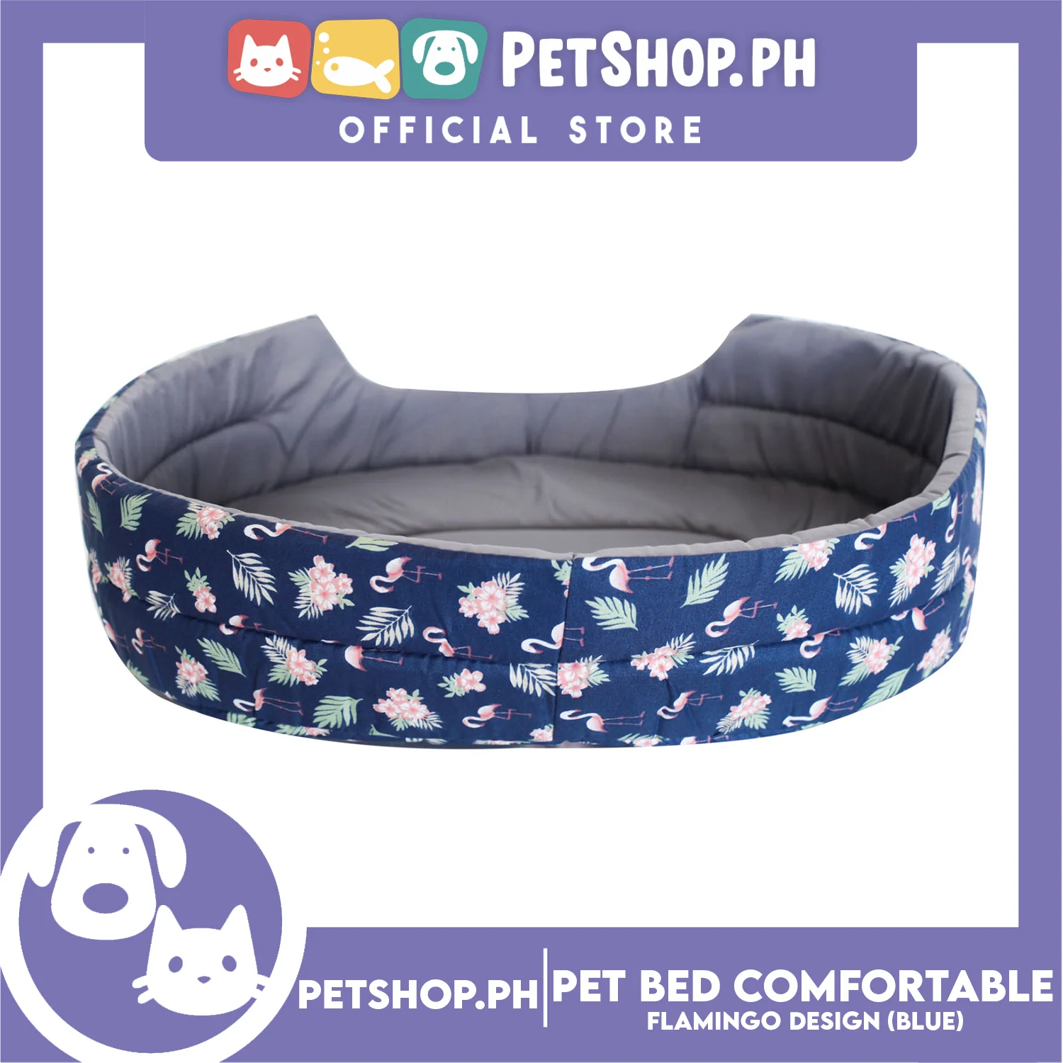 Pet Bed Comfortable Sleeping Bed with Flamingo Design 47x36x11cm for Dogs & Cats Blue - Image 5