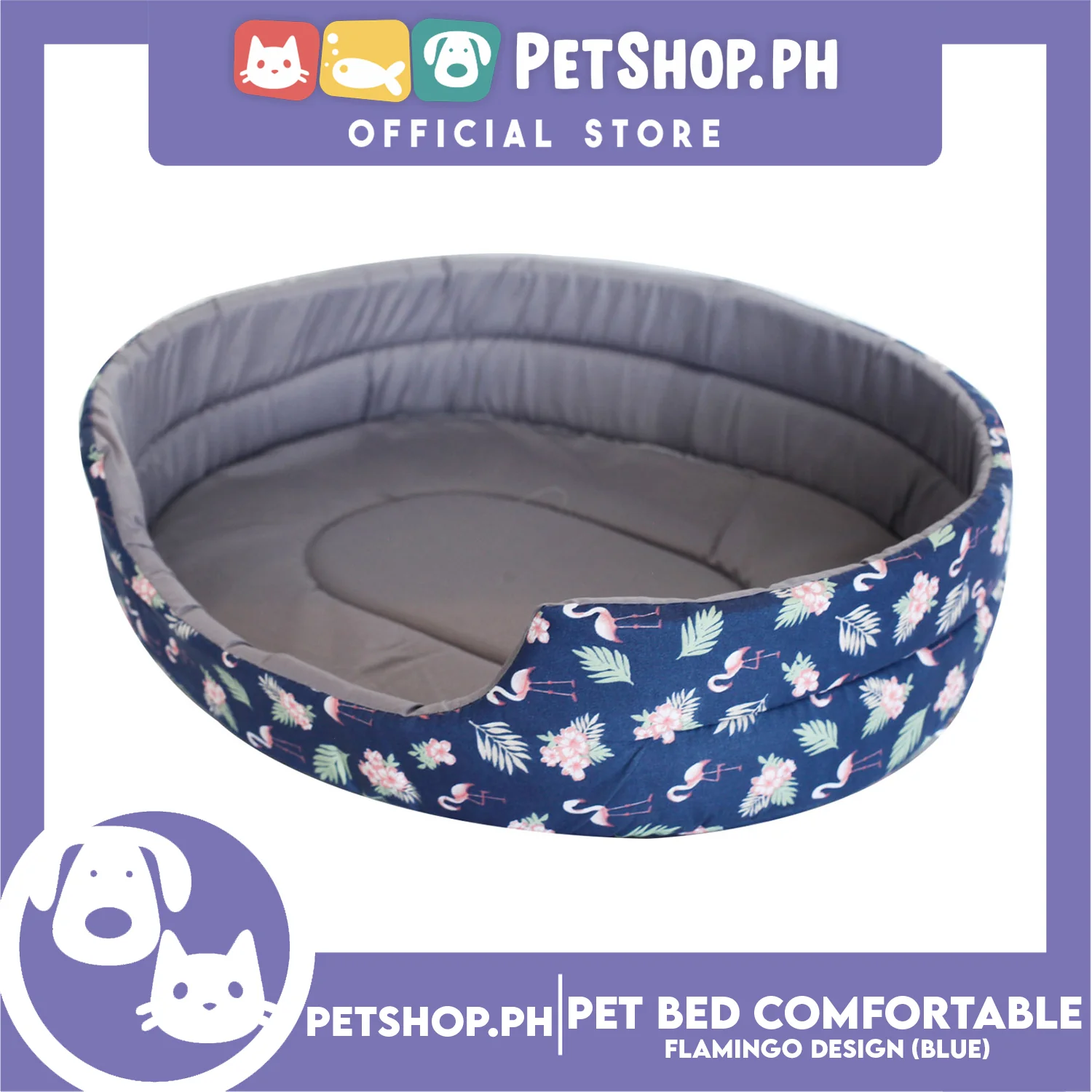 Pet Bed Comfortable Sleeping Bed with Flamingo Design 58x45x14cm for Dogs & Cats Blue - Image 3