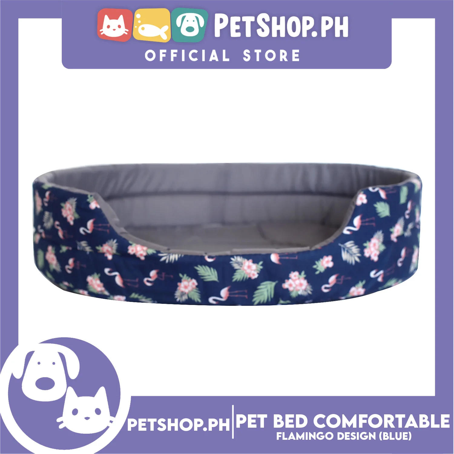 Pet Bed Comfortable Sleeping Bed with Flamingo Design 62x50x15cm for Dogs & Cats Blue